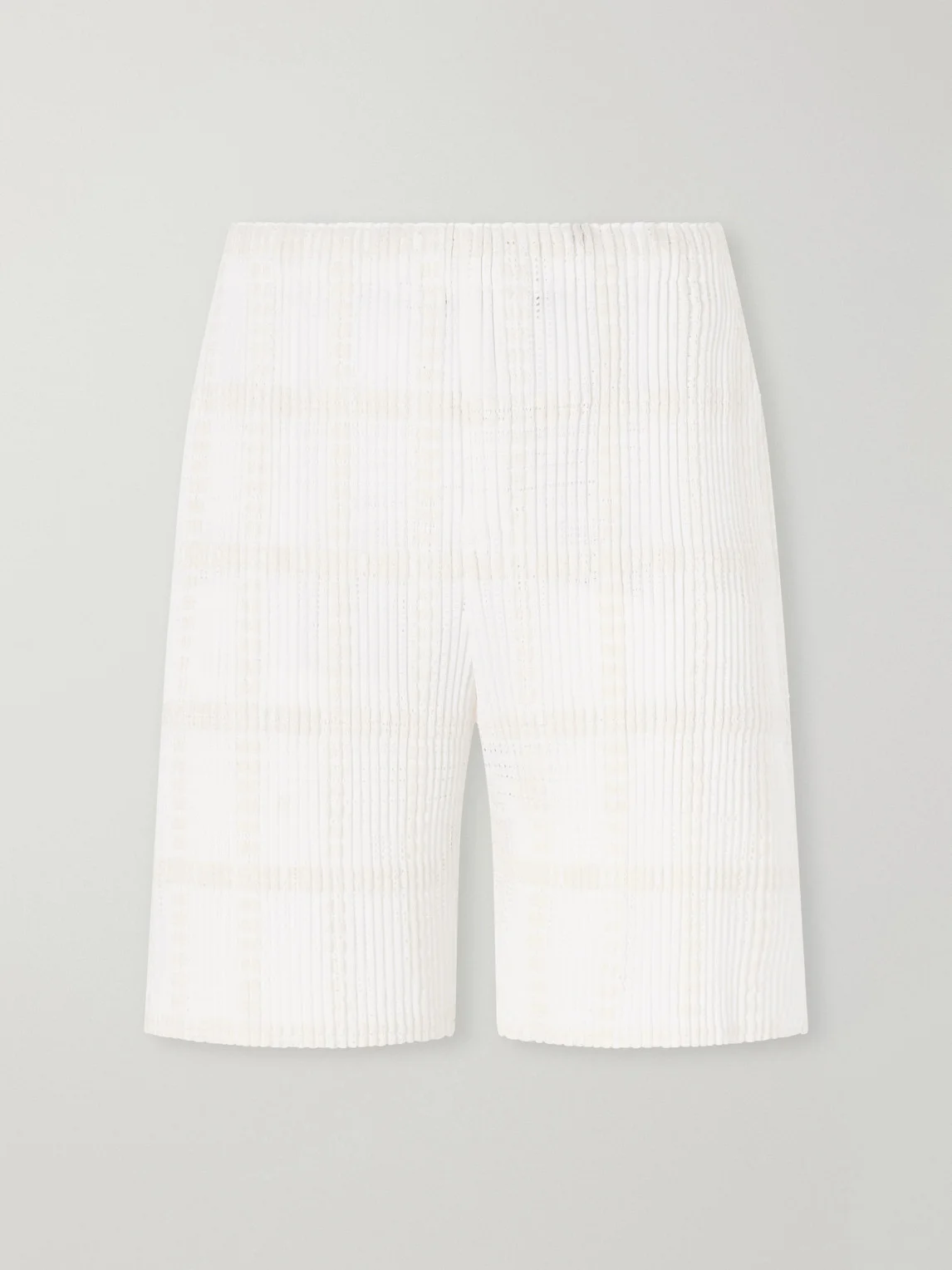 Straight-Leg Pleated Lace Grid Mesh Shorts - 1