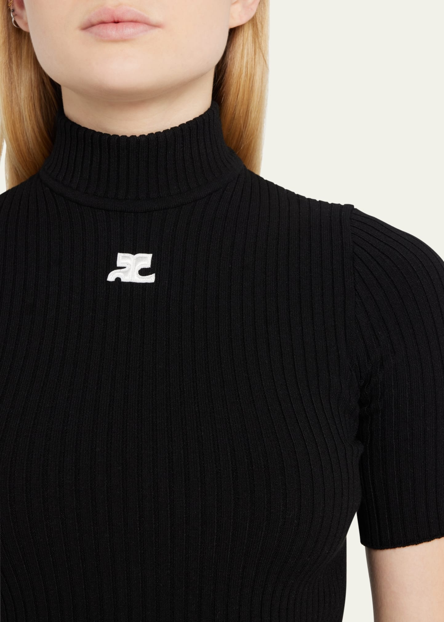 Mock-Neck Short-Sleeve Rib Pullover - 5