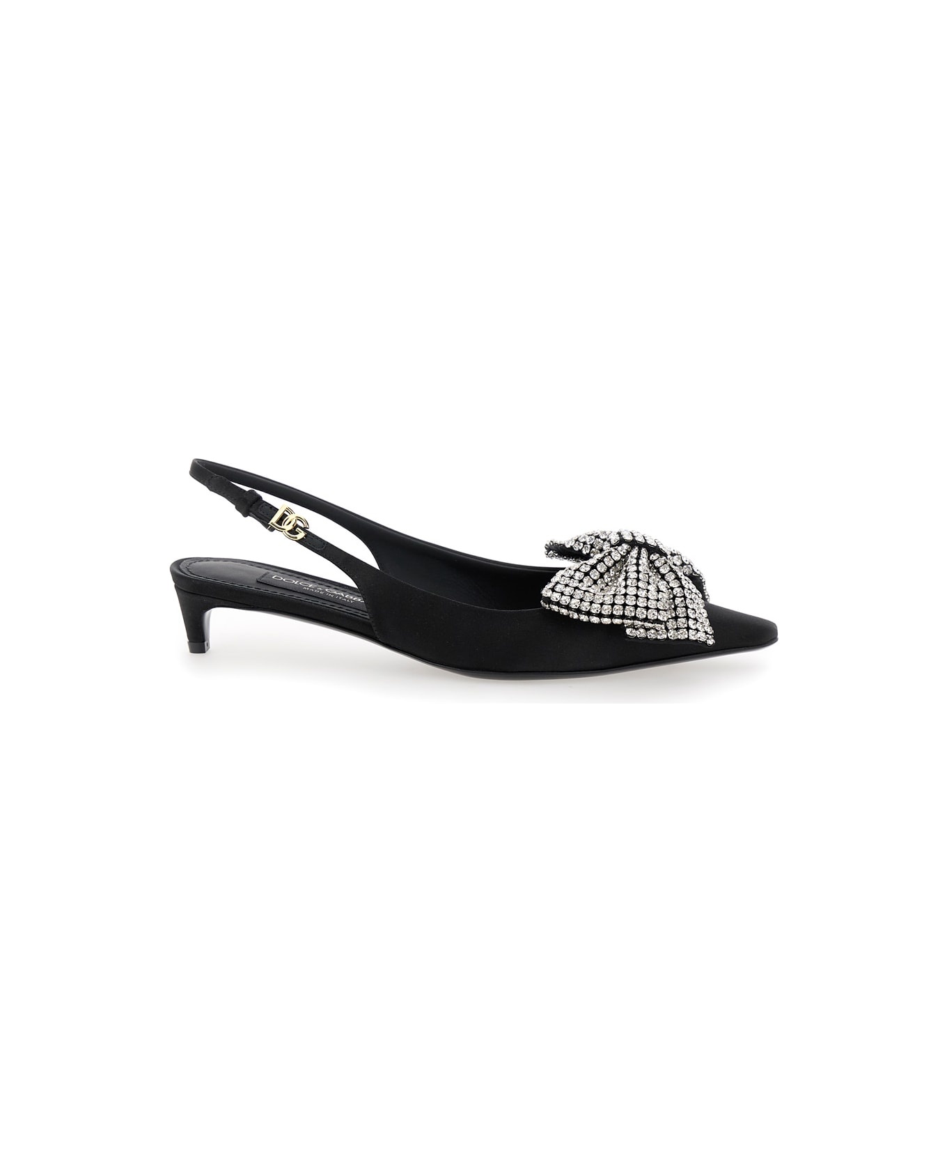Satin Sling-back With Rhinestone Embroidery - 1