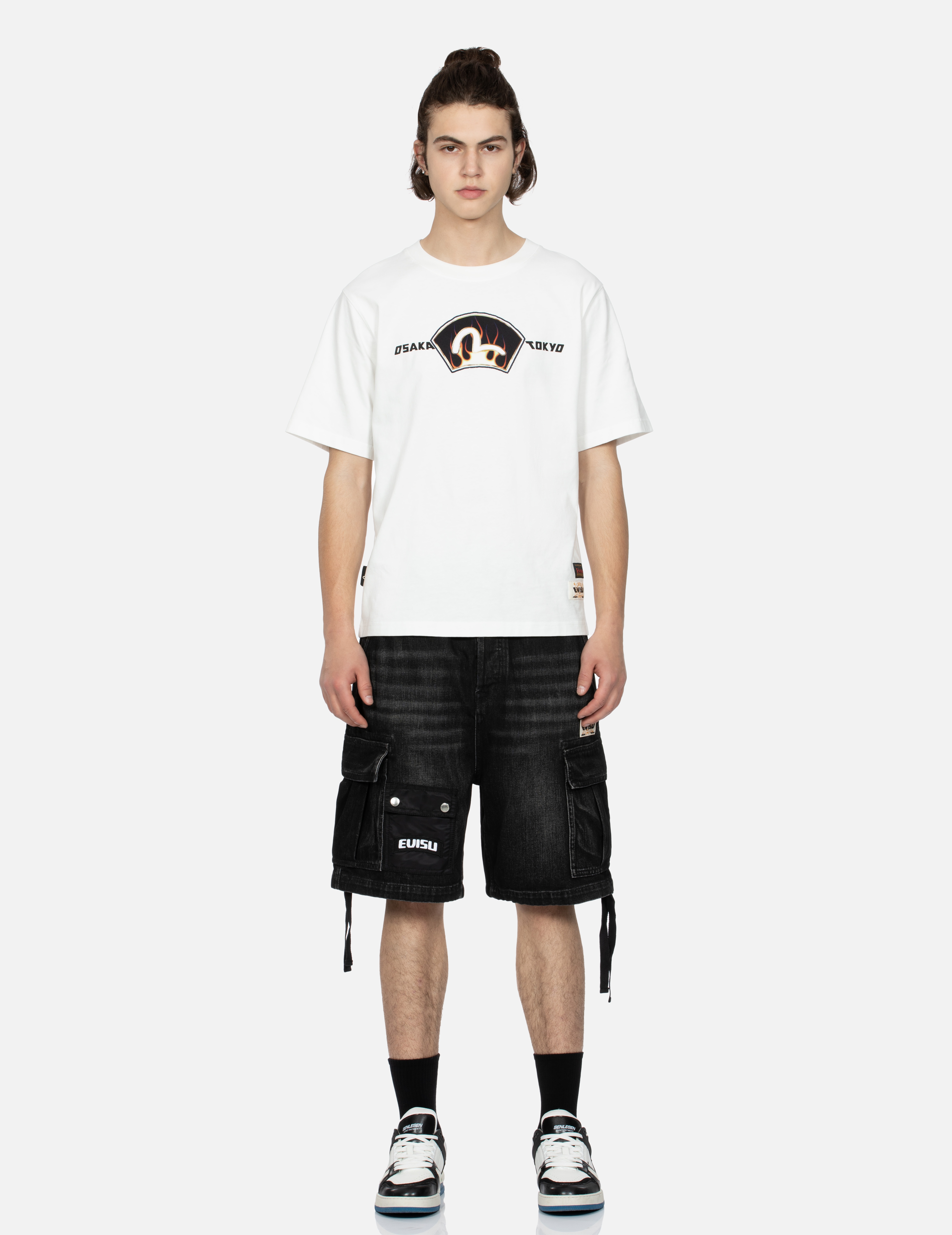 SEAGULL PRINT CARGO DENIM SHORTS - 5