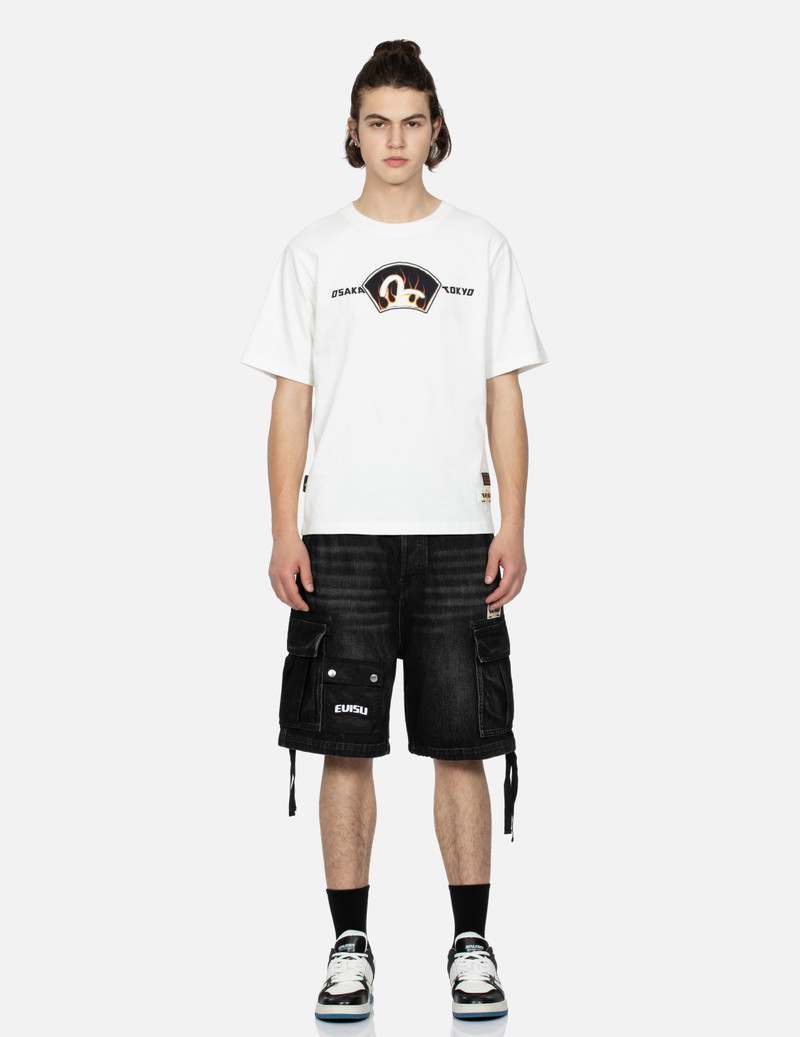 SEAGULL PRINT CARGO DENIM SHORTS 5