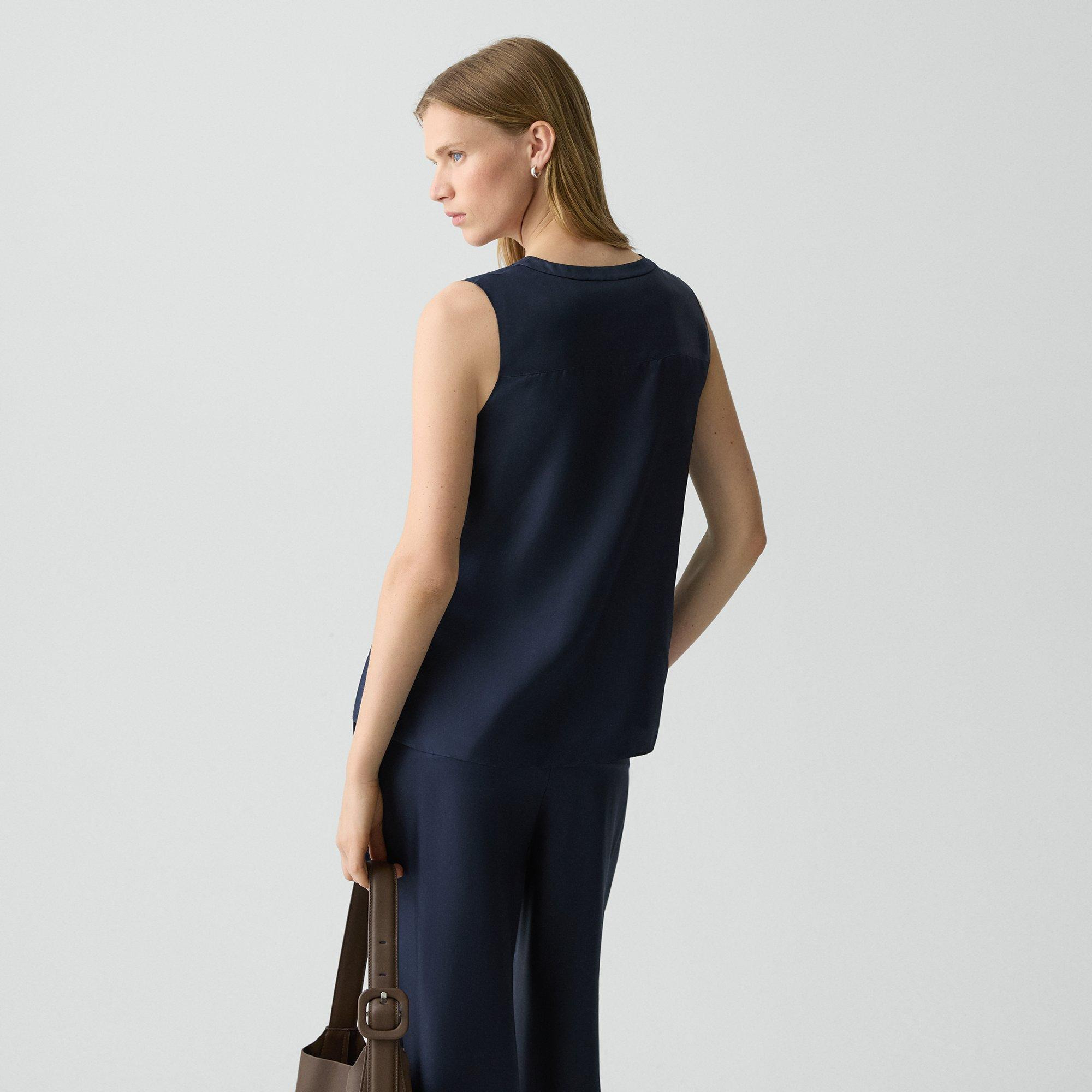 Sleeveless Button-Down Blouse in Mod Silk Twill - 4
