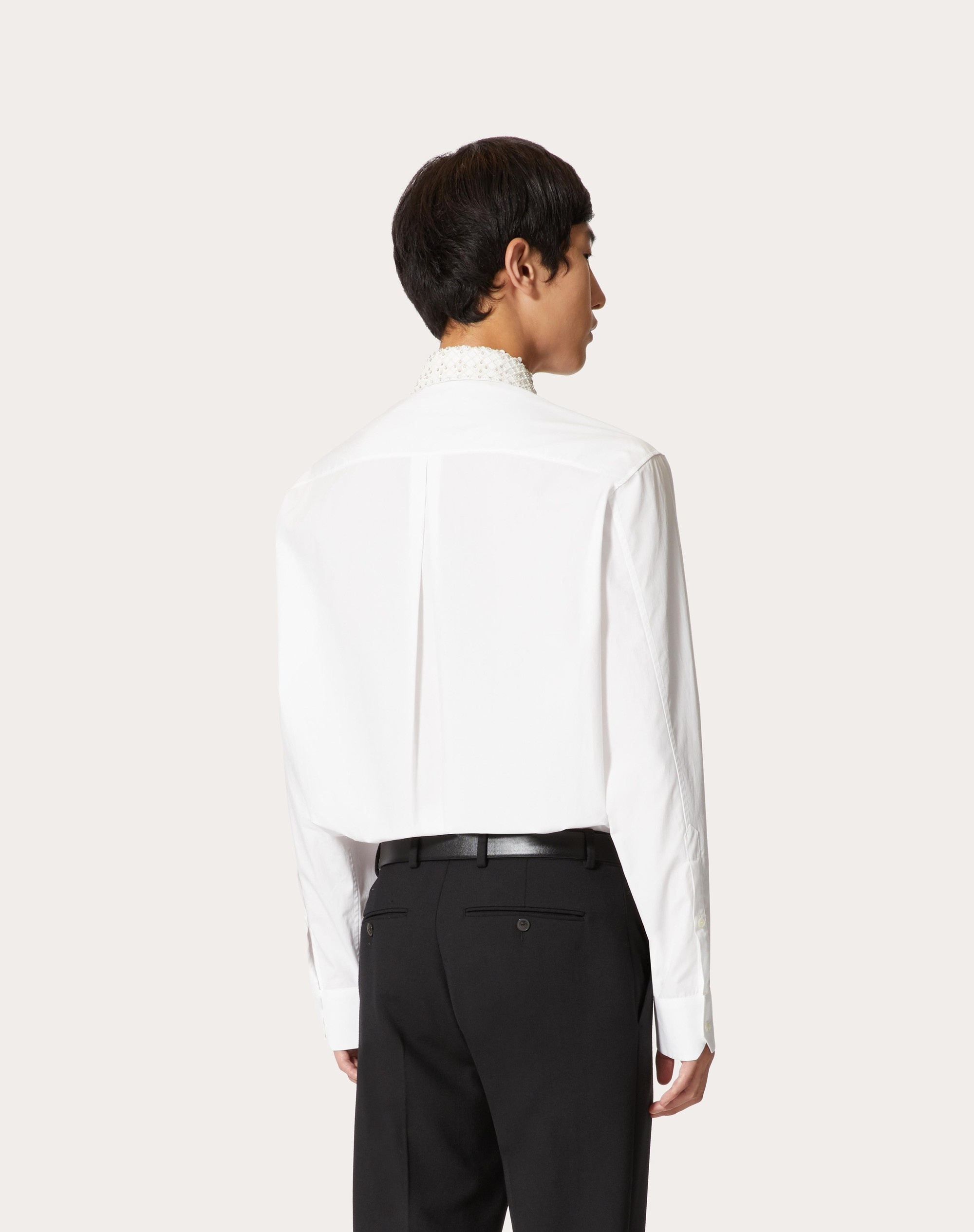 LONG-SLEEVED COTTON SHIRT WITH PLASTRON EMBROIDERED WITH SEQUINS AND BEADS - 4