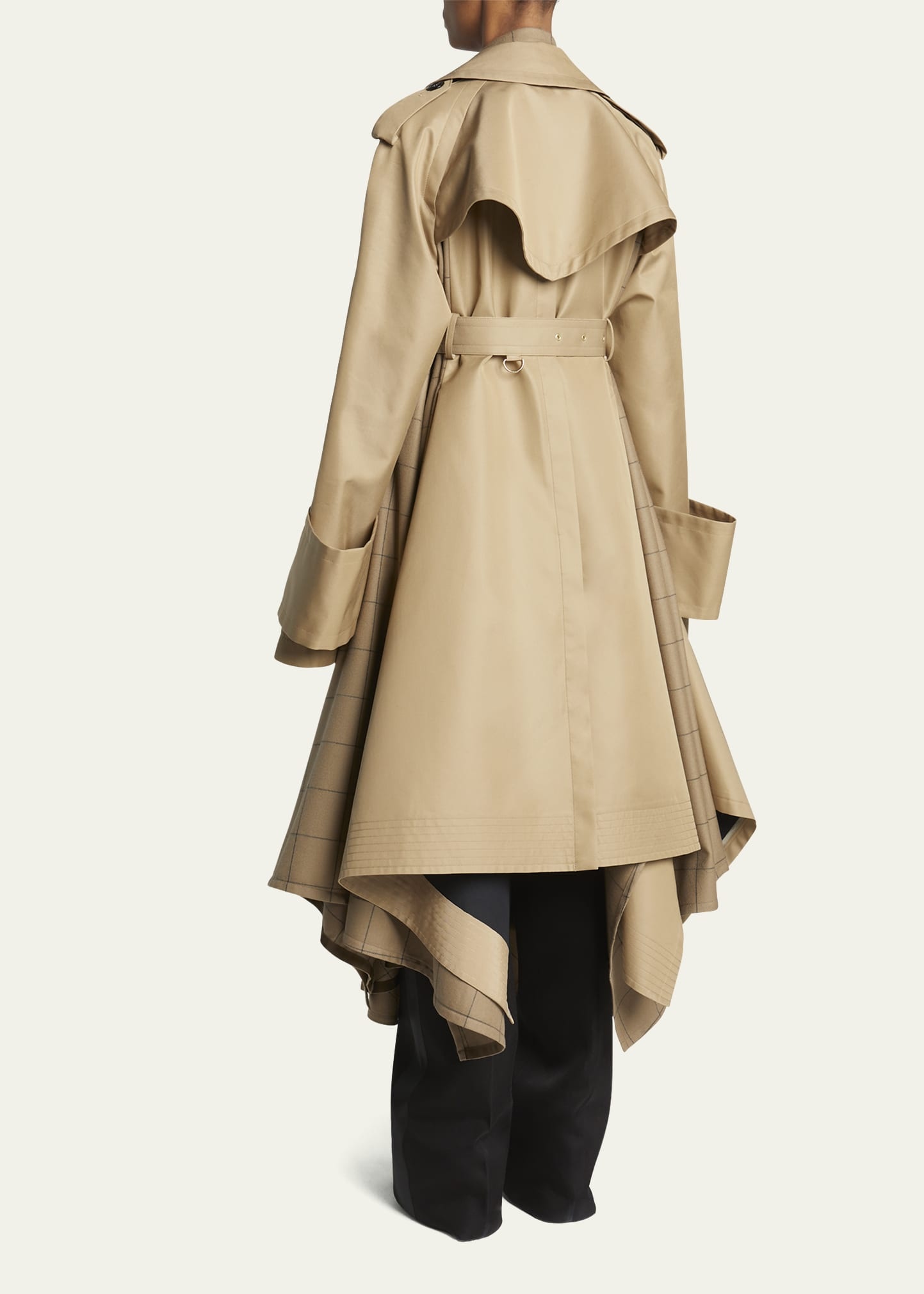 Collared Trench Coat with Windowpane Print Underlay - 3