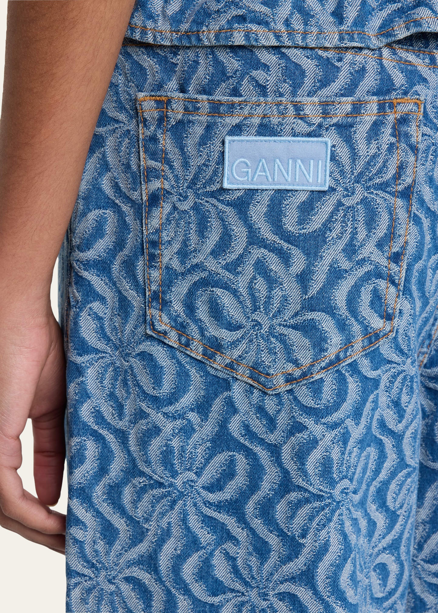 GANNI Wide-Leg Jacquard Denim Pants | bergdorfgoodman