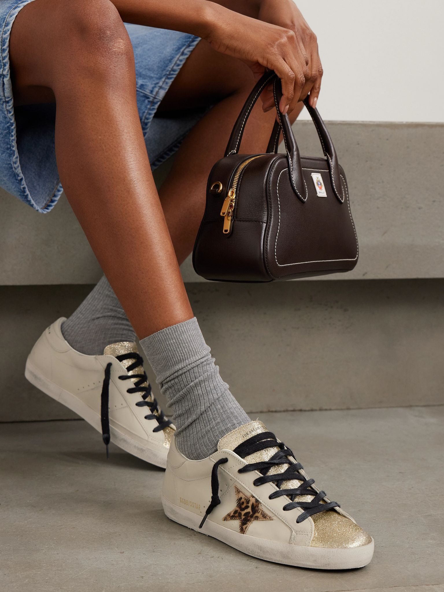 Super-Star distressed glittered leather and calf hair sneakers Off-white - 2