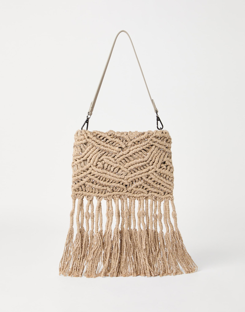 Handmade Dazzling Macramé OPERA knit bag in silk and linen 1