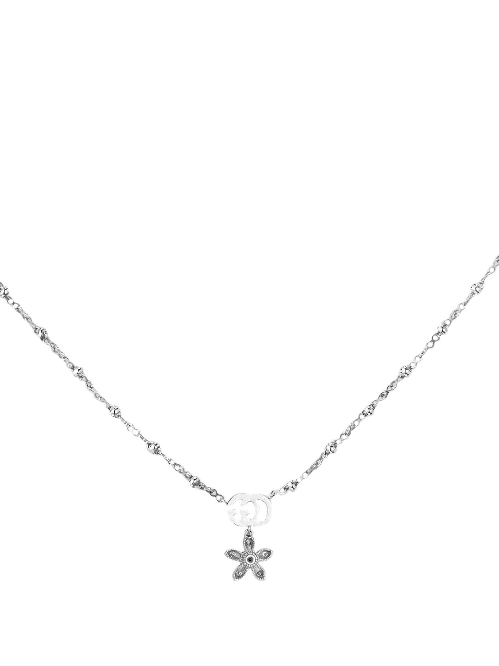 Flower and Double G necklace with diamonds - 2