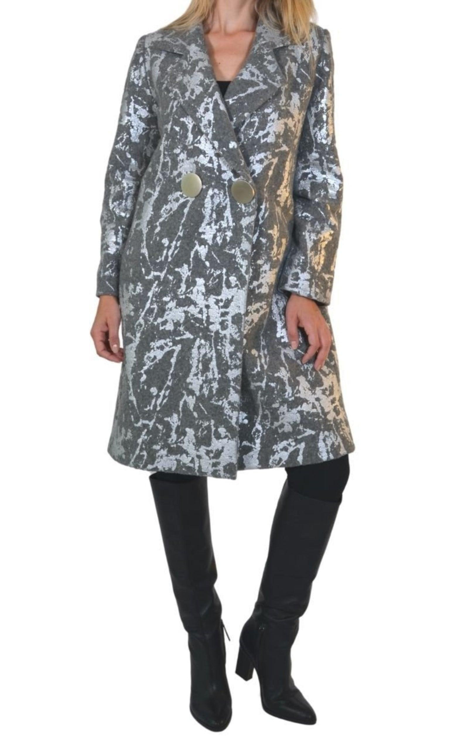 Cult Moda - Silver Print Wool Blend Trench Coat - 5