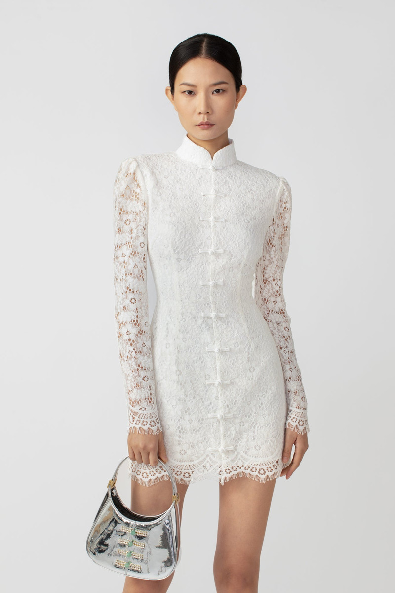 knee length dresses for ladies Florence Strapless Gown With Lace Applique – SAU LEE