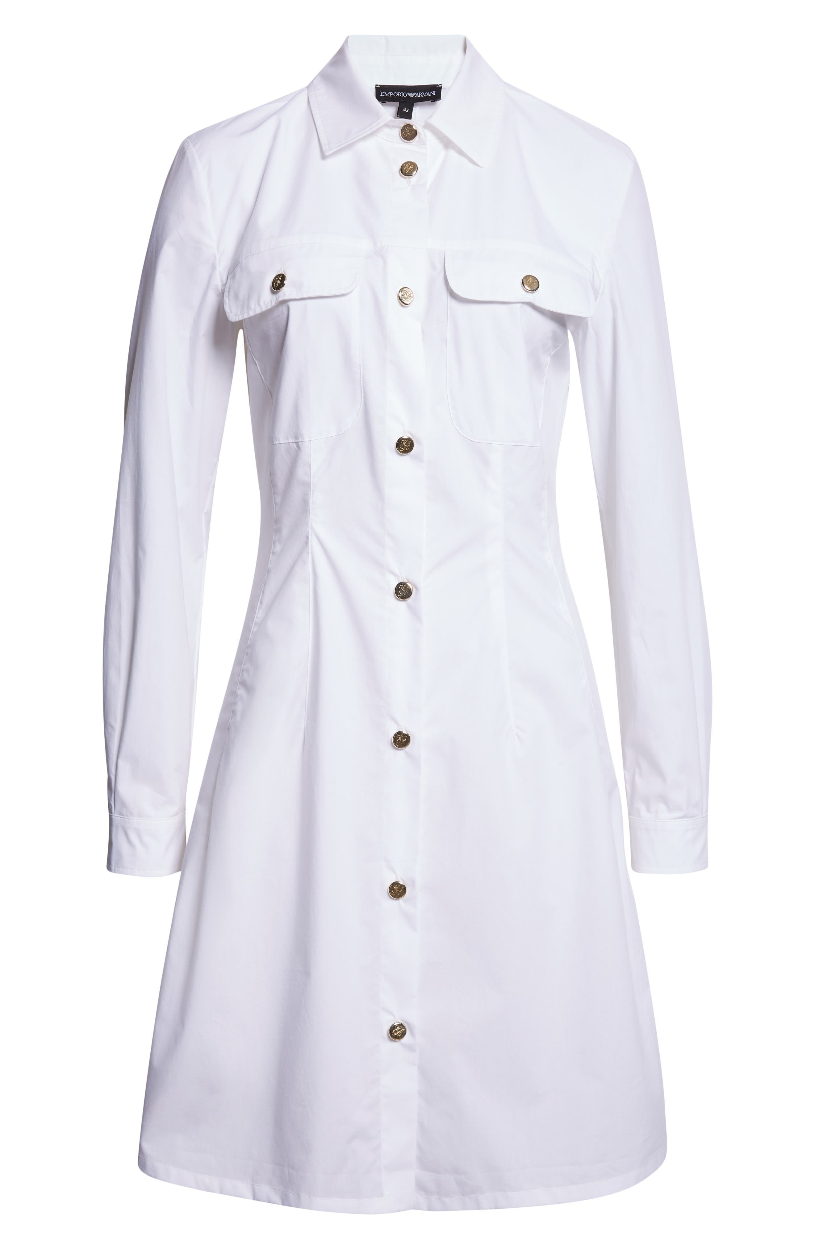 Emporio Armani Long Sleeve Cotton Poplin Button-Up Shirtdress in Solid White at Nordstrom - 5