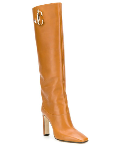 JIMMY CHOO brown logo 100 knee-high boots outlook