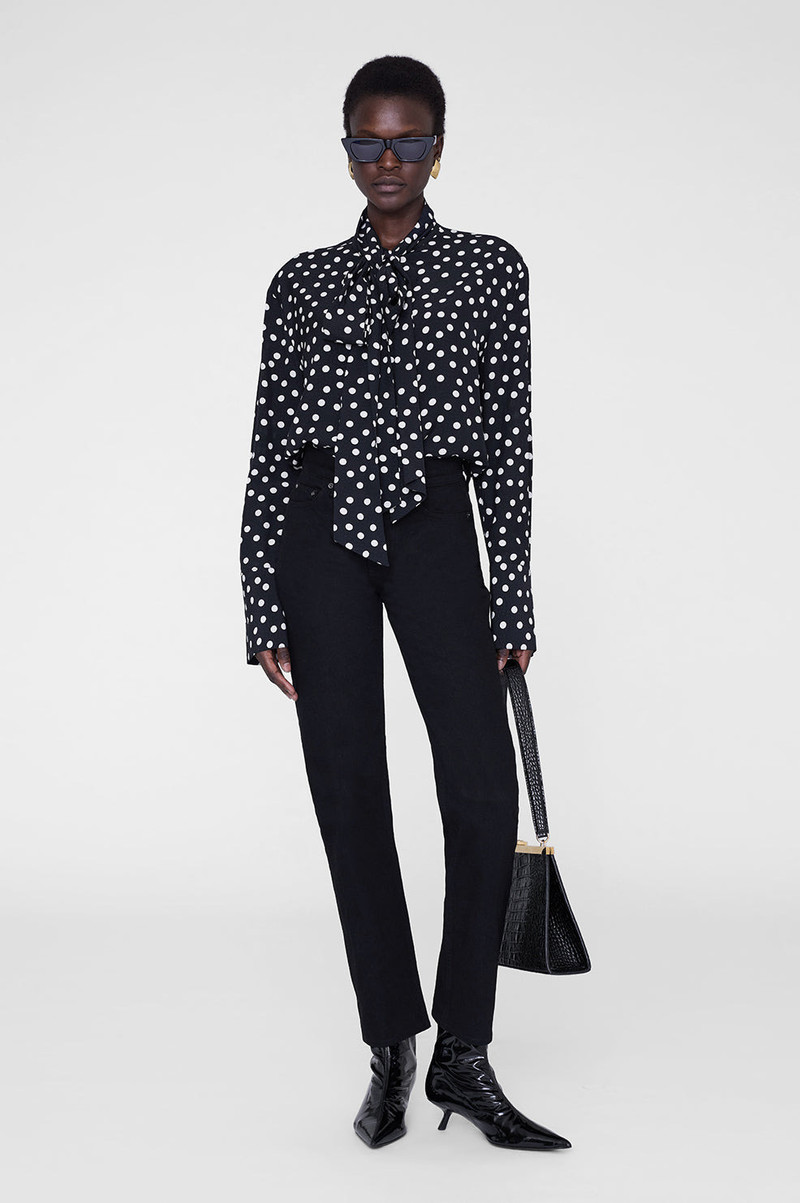 ANINE BING Ruby Shirt - Black And White Double Dot Jacquard outlook