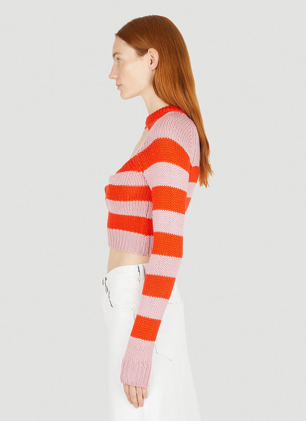 Cut Out Striped Knit Top - 3