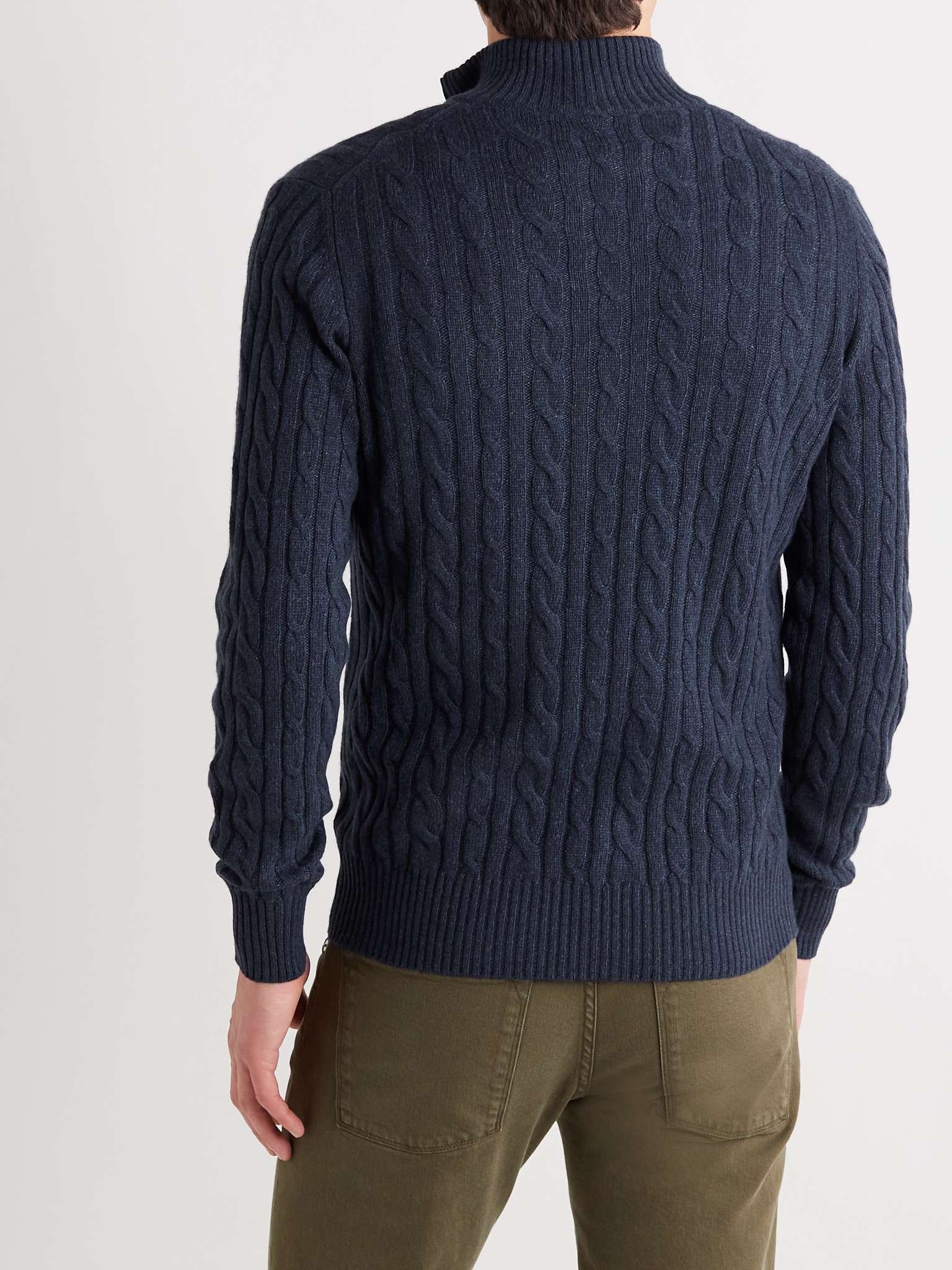 Suede-Trimmed Cable-Knit Baby Cashmere Half-Zip Sweater - 4