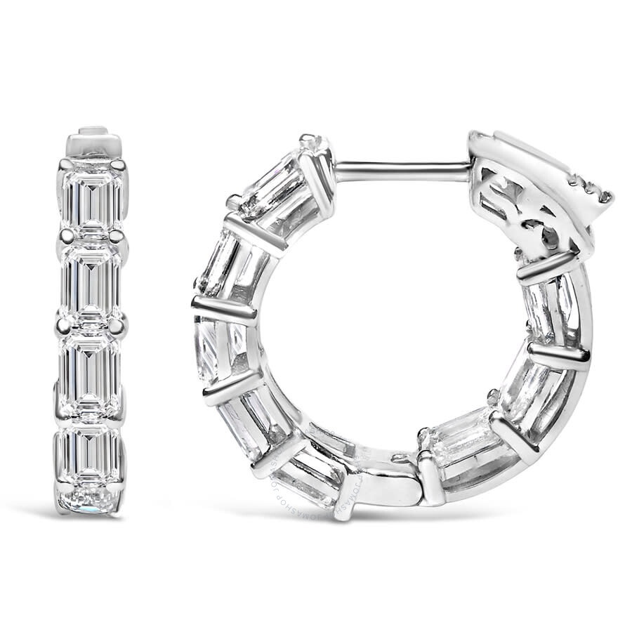Haus Of Brilliance - Haus of Brilliance 14K White Gold 5 1/10 Cttw Emerald Cut Lab Grown Diamond Inside Out Hoop Earrings - 3