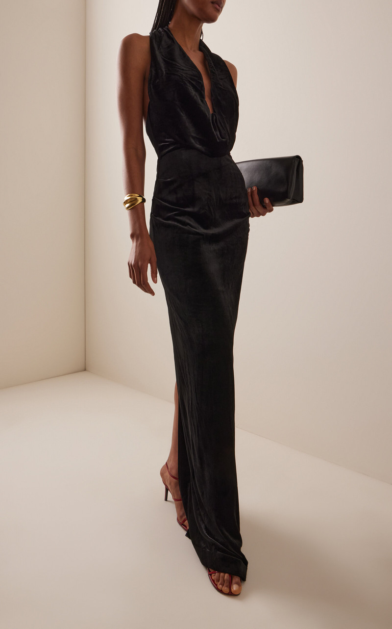 RACHEL GILBERT Martin Plunging Stretch-Velvet Gown black outlook