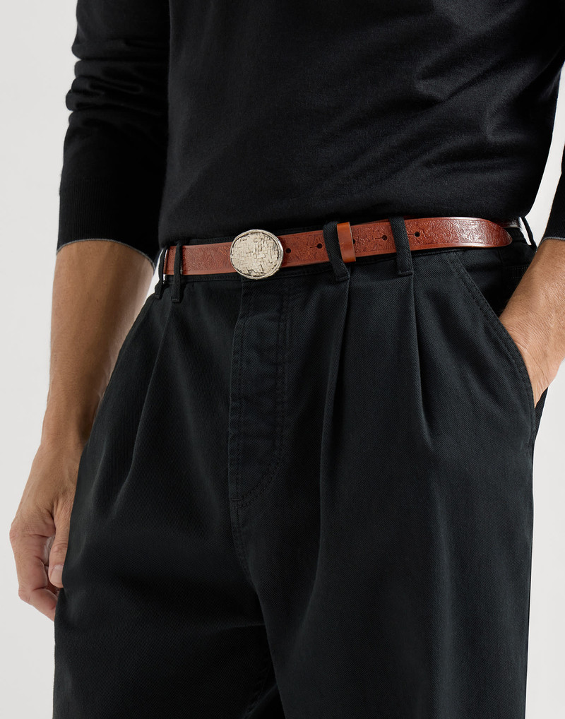 Leaf motif calfskin belt with braided metal buckle 3