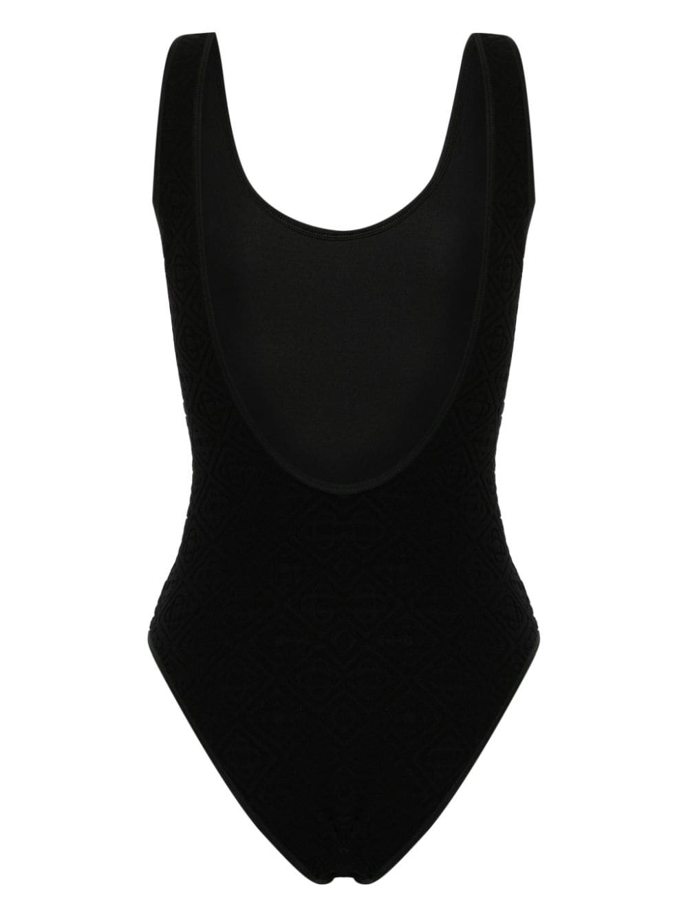 logo-embossed textured swimsuit - 2