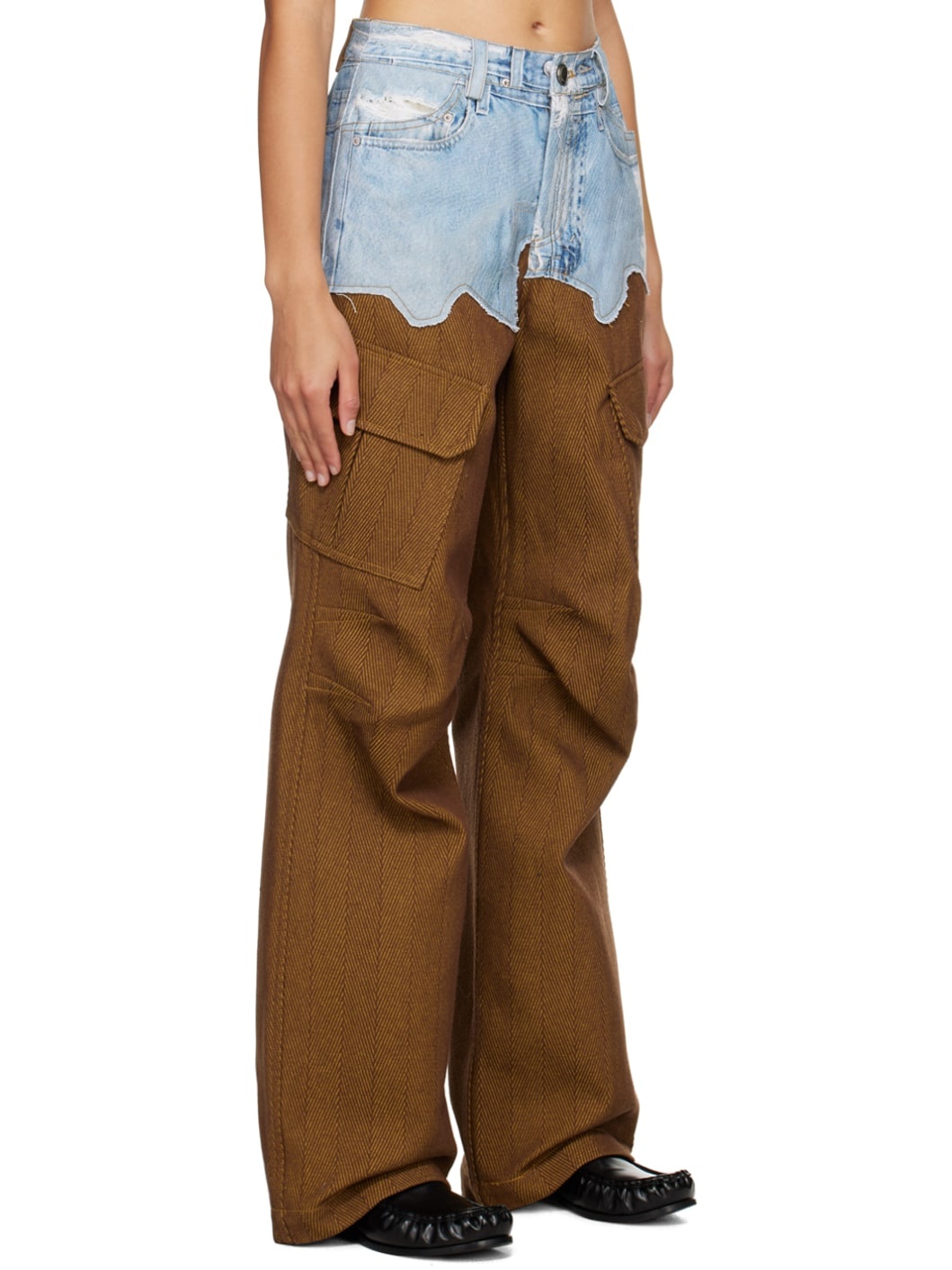 Blue & Brown Trompe L'œil Trousers - 2