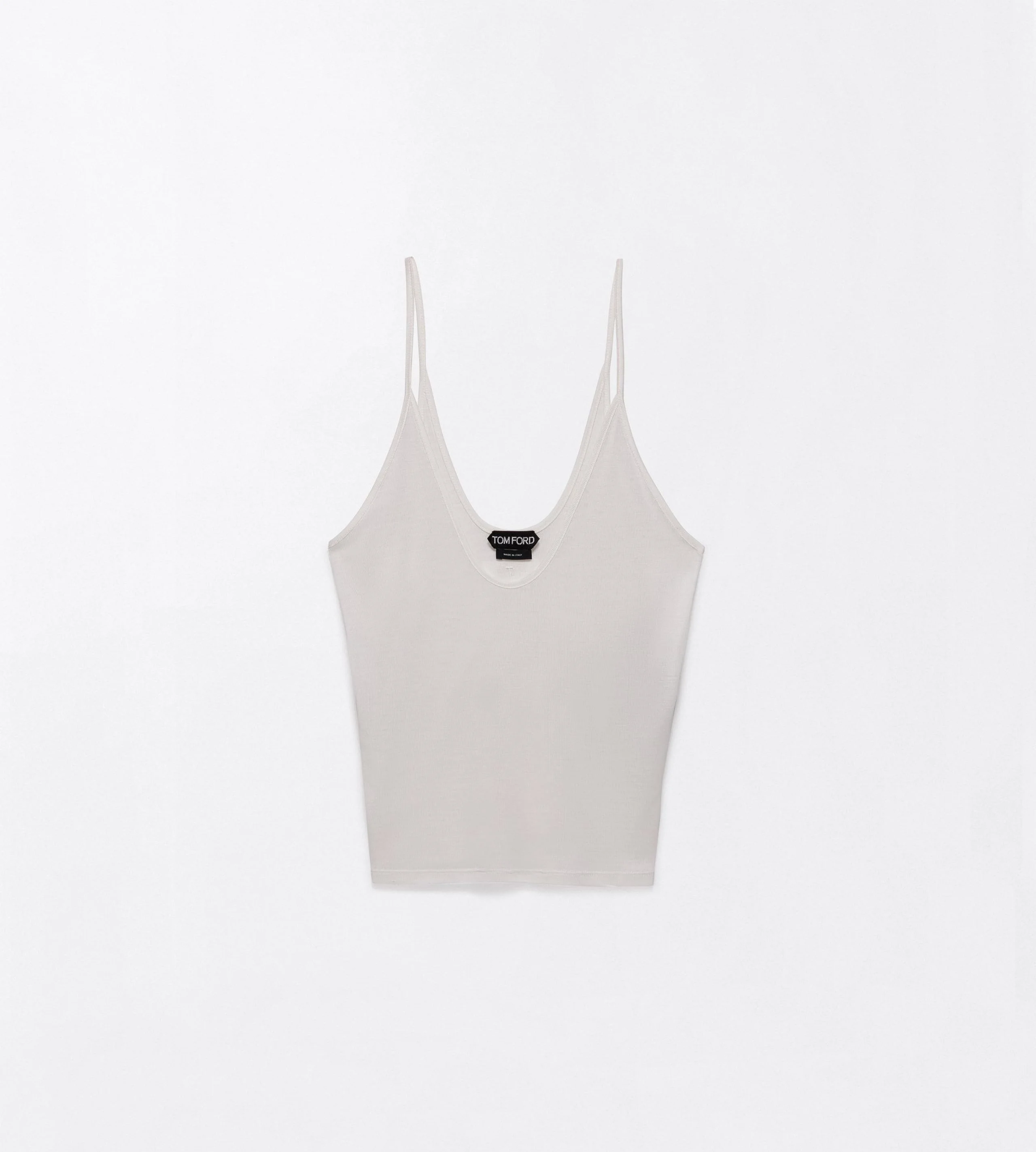 MICRO-RIB SILK JERSEY SCOOPED TANK TOP WITH ELONGATED T EMBROIDERED LOGO - 1