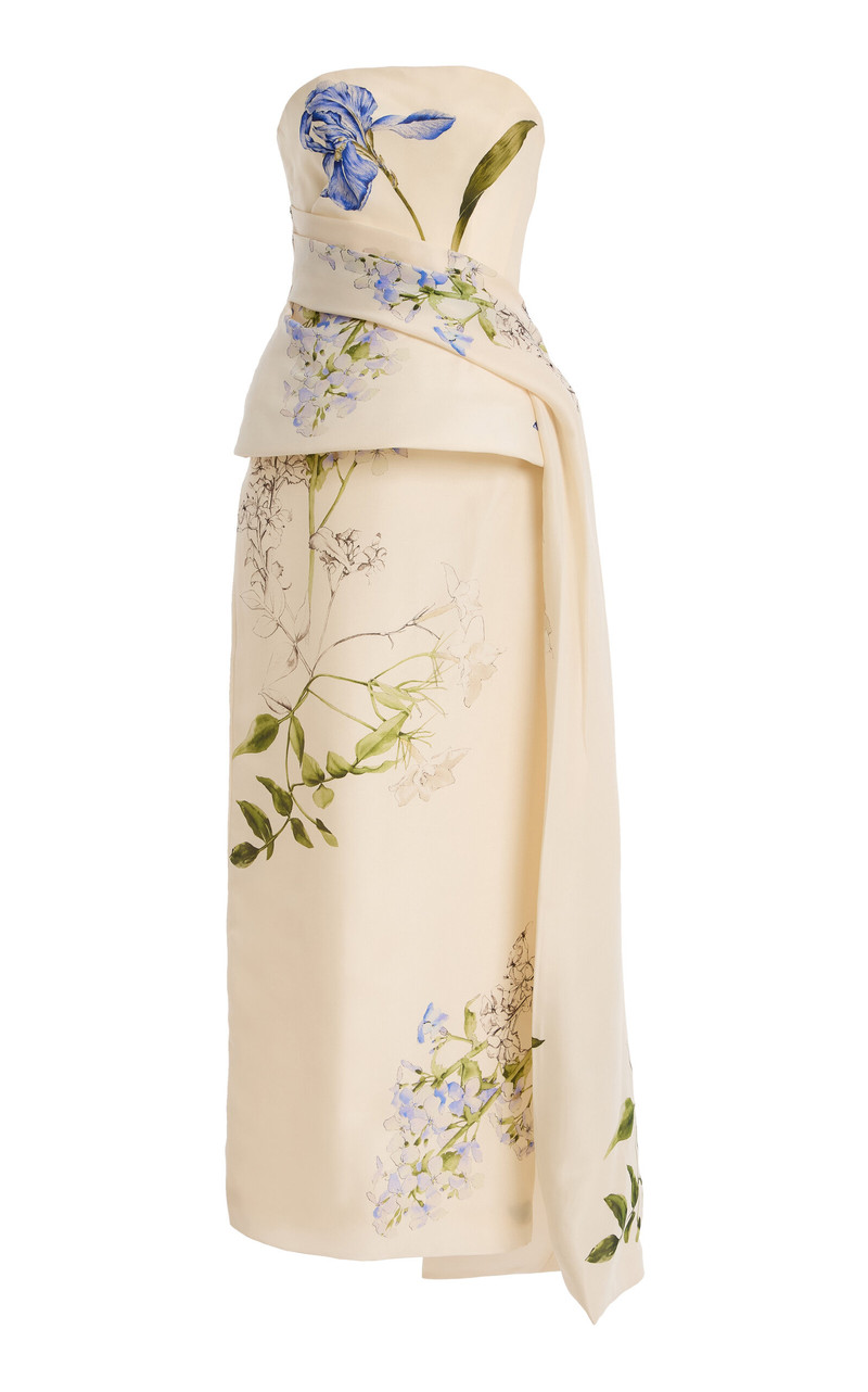 Strapless Draped Peplum Silk Gown multi 1
