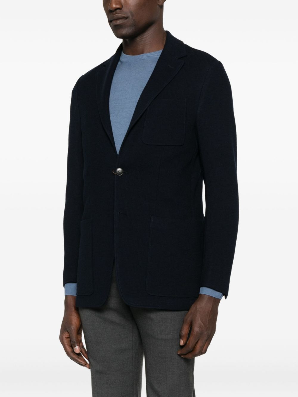 patch-pocket knitted blazer - 3