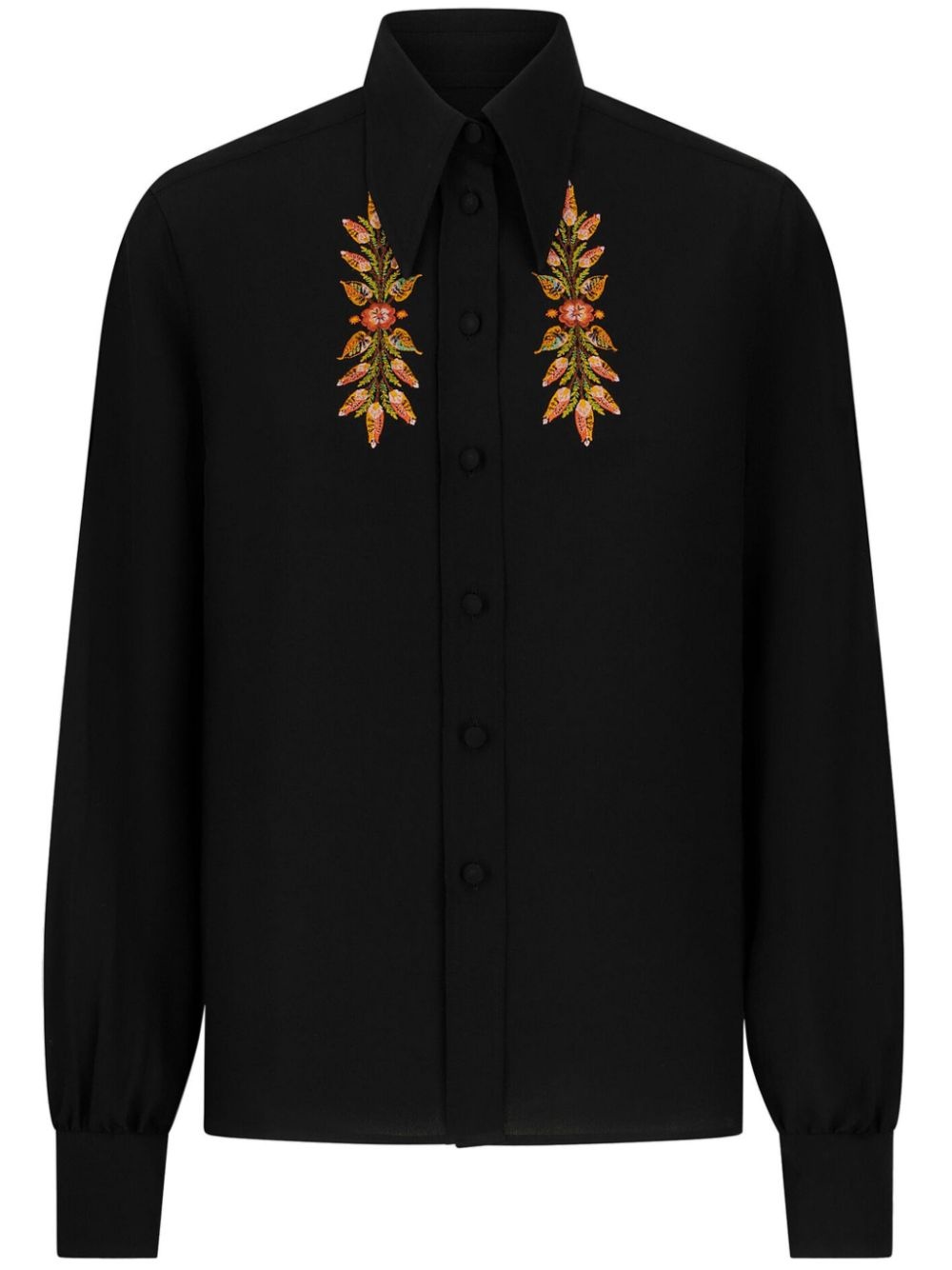 leaf-embroidery silk shirt - 1