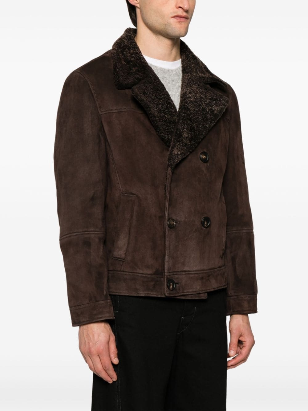 double-breasted shearling jacket - 3