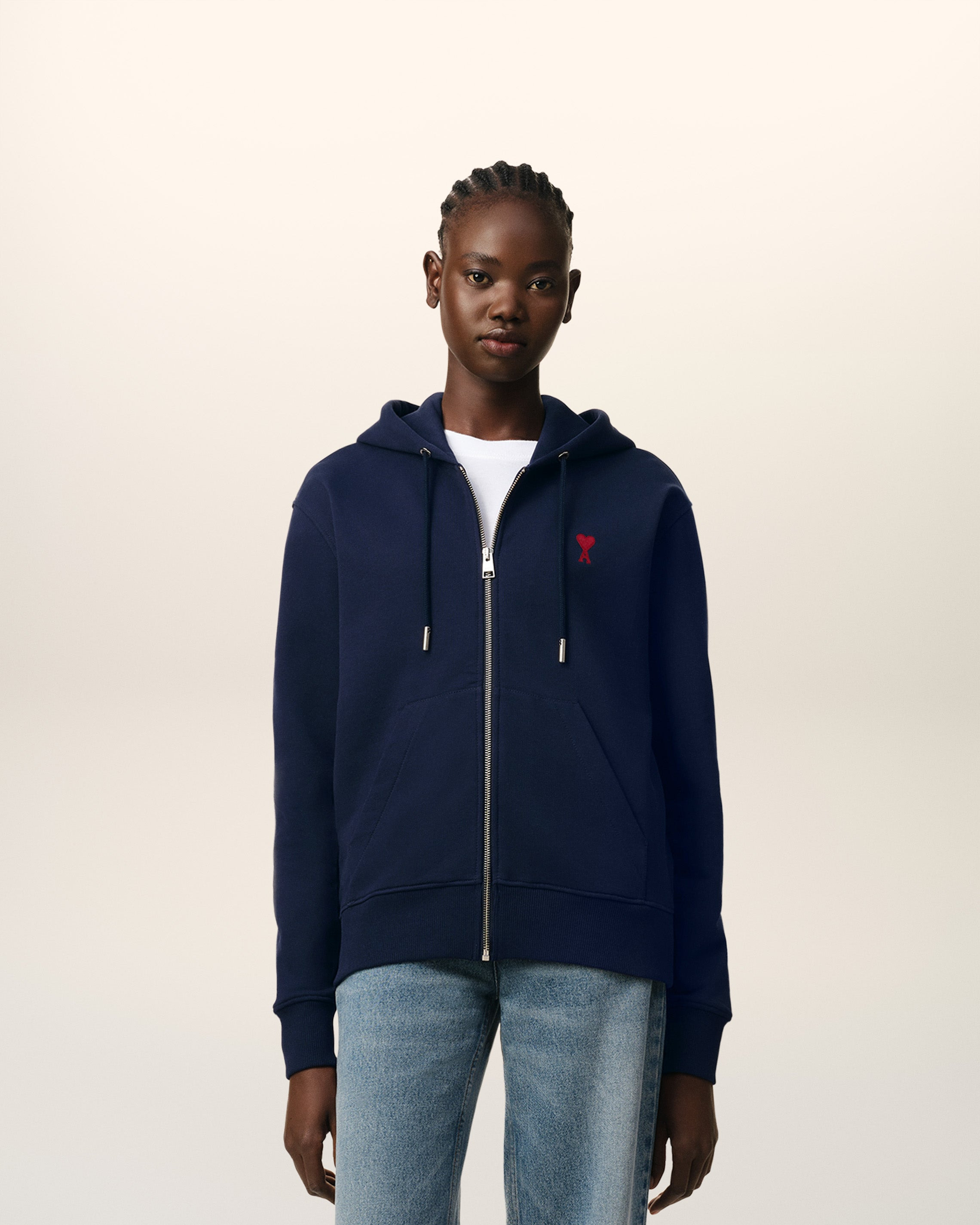 NAVY COTTON AMI DE COEUR ZIPPED HOODIE - 8