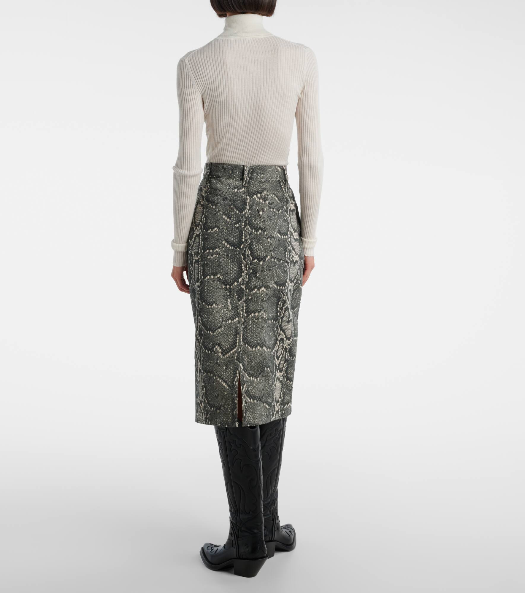 Adelaide snake-print cotton midi skirt - 3