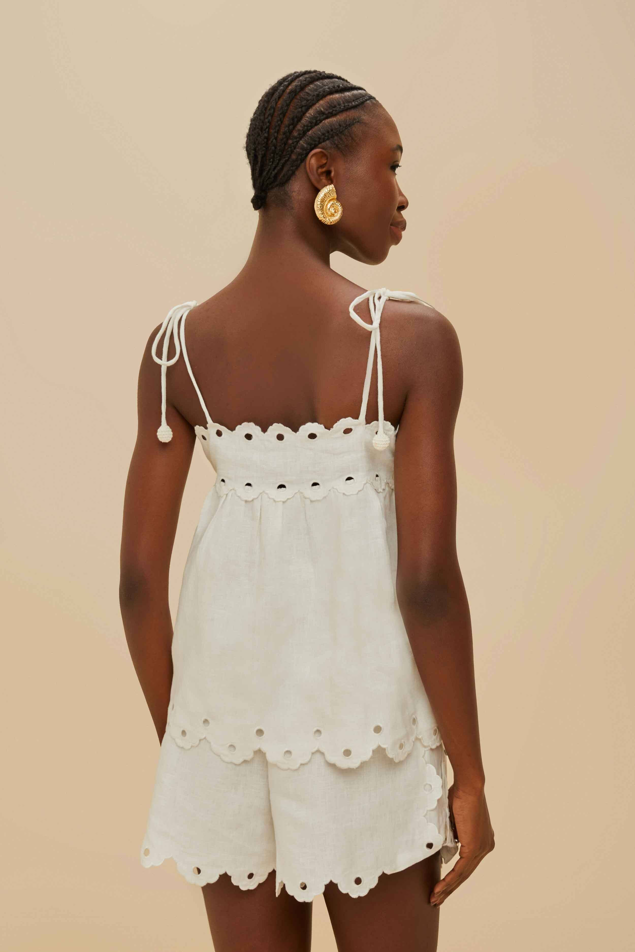 Off-White Flowers Richelieu Euroflax™ Premium Linen Blouse - 4