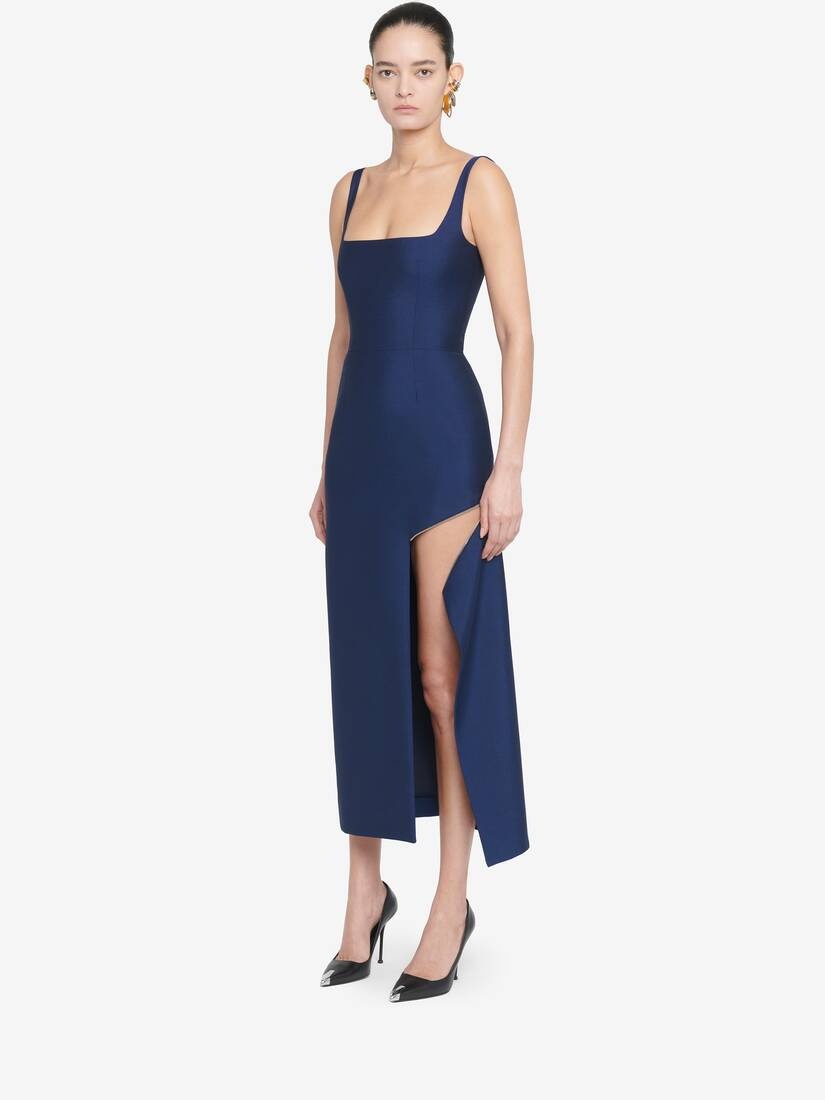 Women's Zip Slash Pencil Dress in Ultramarine - 3