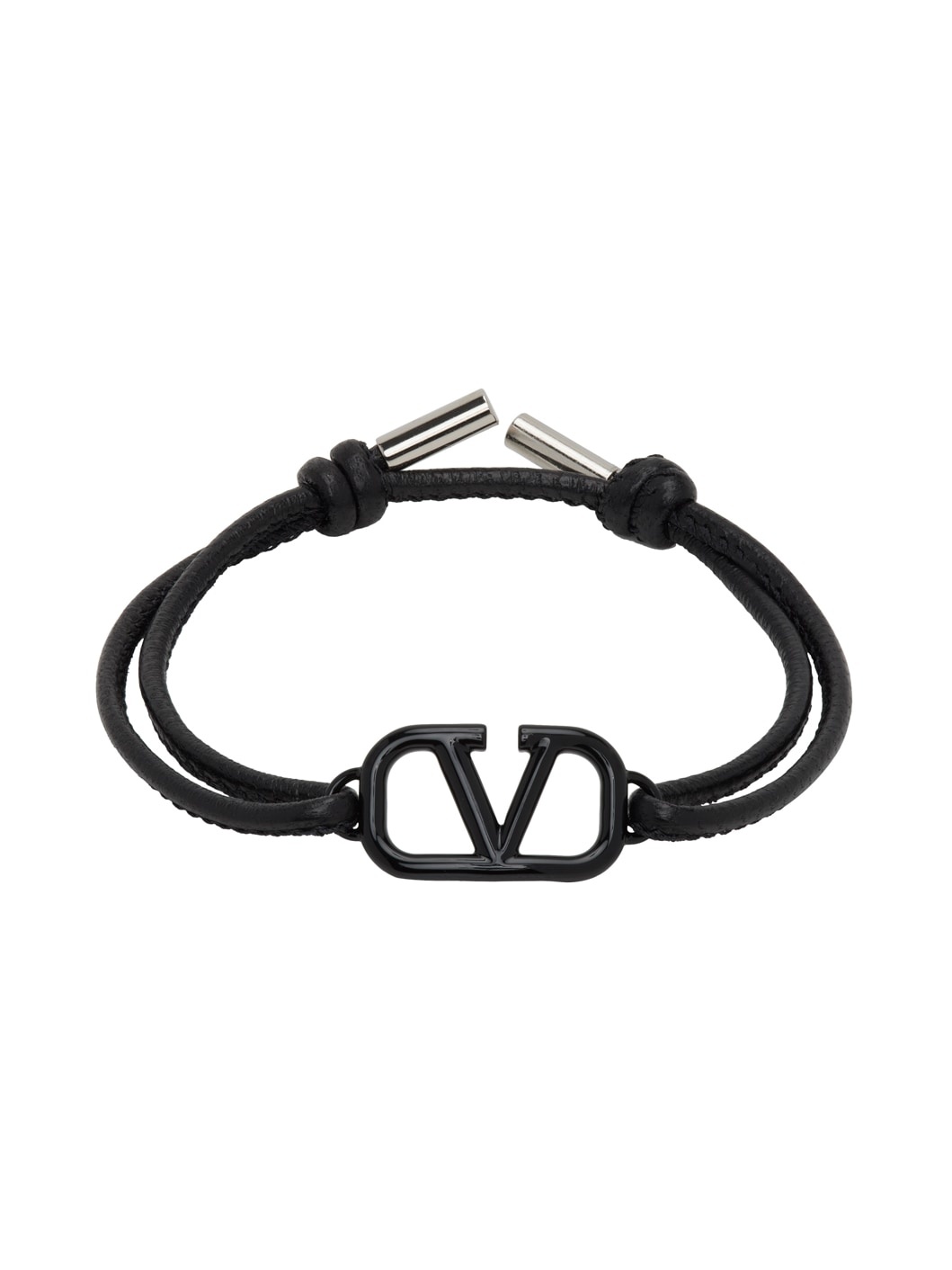 Black Leather VLogo Signature Bracelet - 1