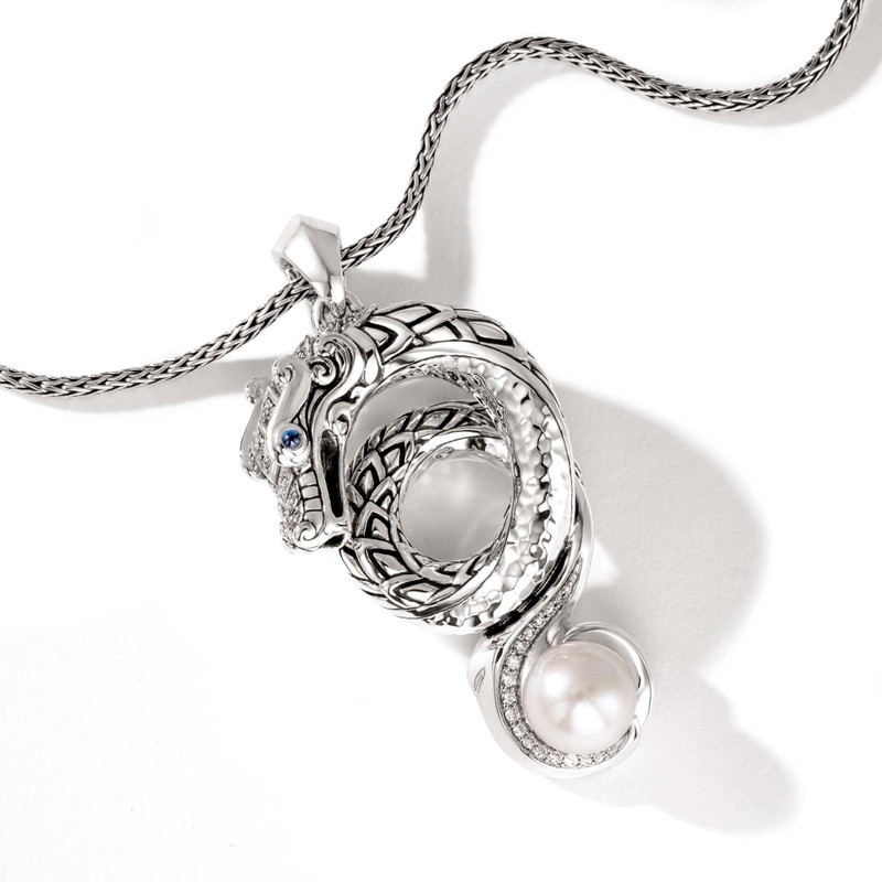 Naga Necklace, Silver, Diamonds, Pearl 3
