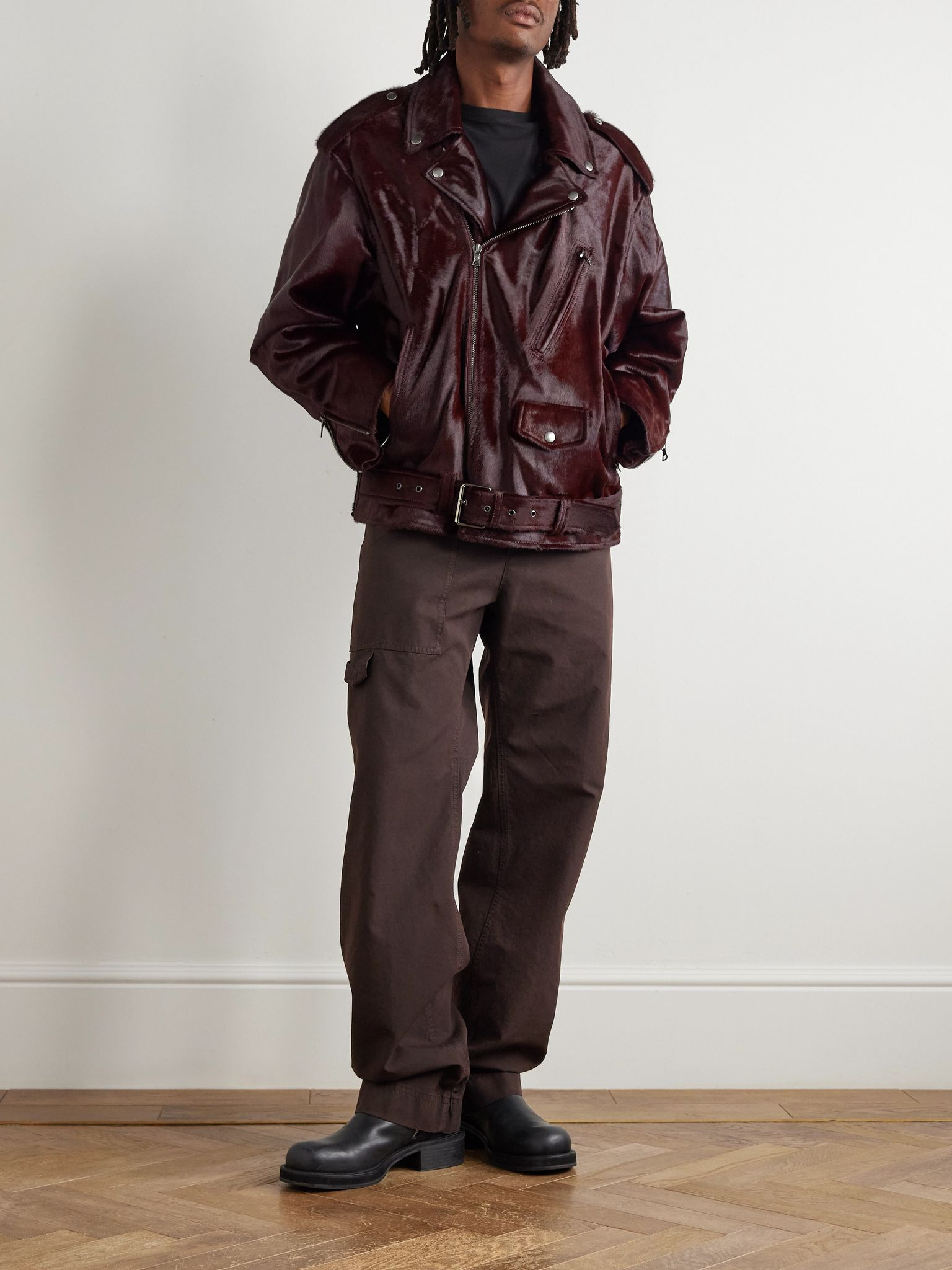 Straight-Leg Cotton Trousers Brown - 2