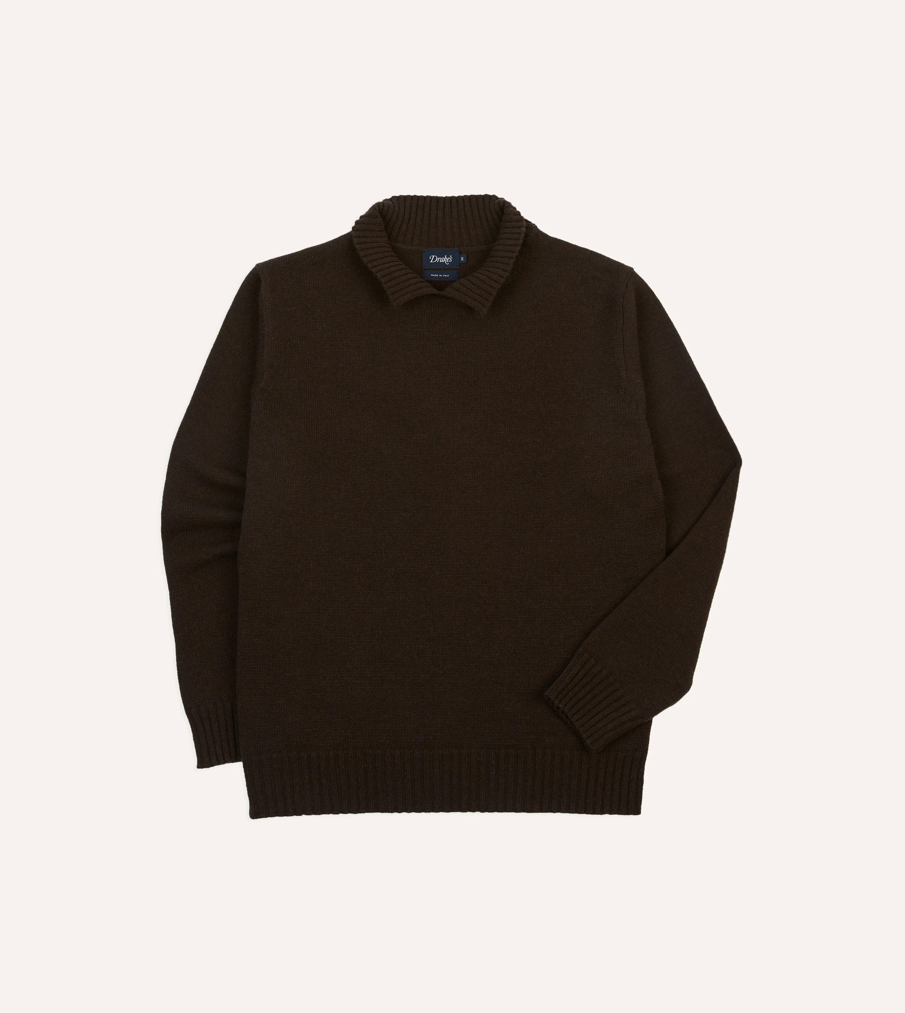 Brown Alpaca Lambswool Ribbed Integral Collar Jumper - 1