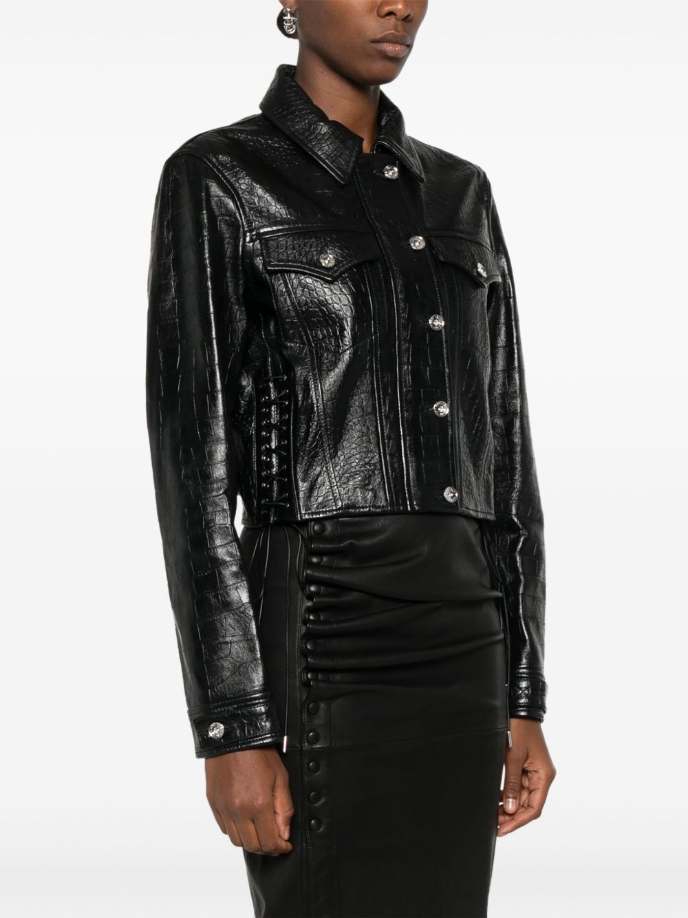 crocodile-embossed leather jacket - 3