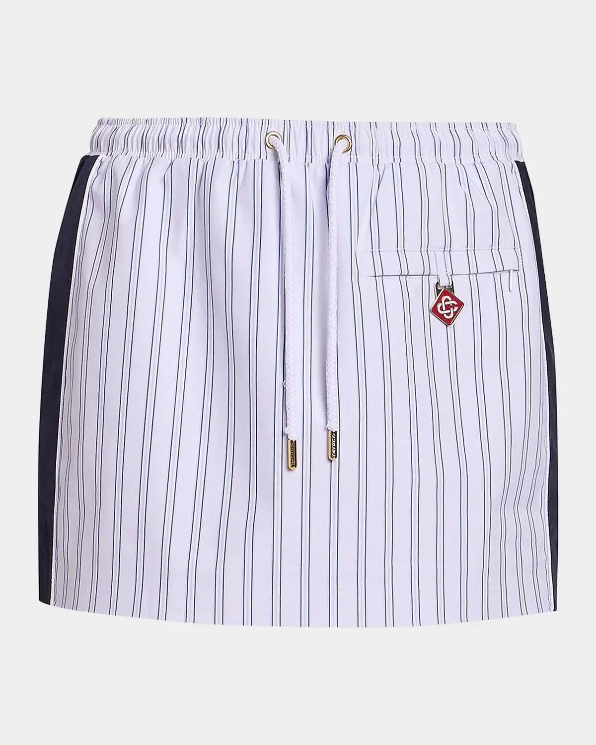 Pinstriped Cotton Mini Drawstring Skirt - 1