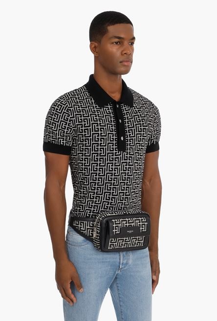 Bicolor jacquard belt bag with black leather panels - 4