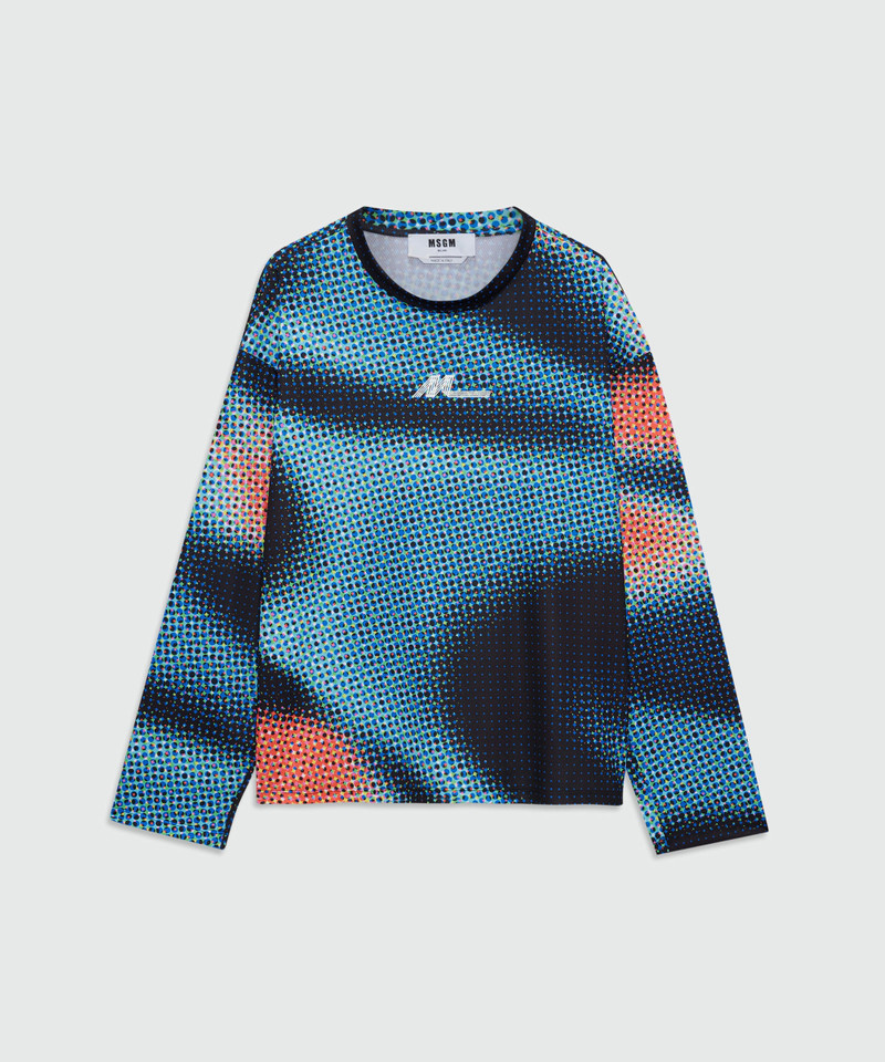 Multicolor long-sleeve technical pique T-shirt with raised logo on front and back 1