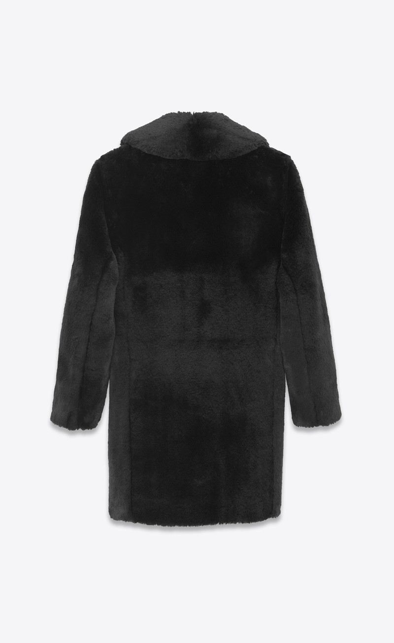 SAINT LAURENT double-breasted peacoat in animal-free fur outlook