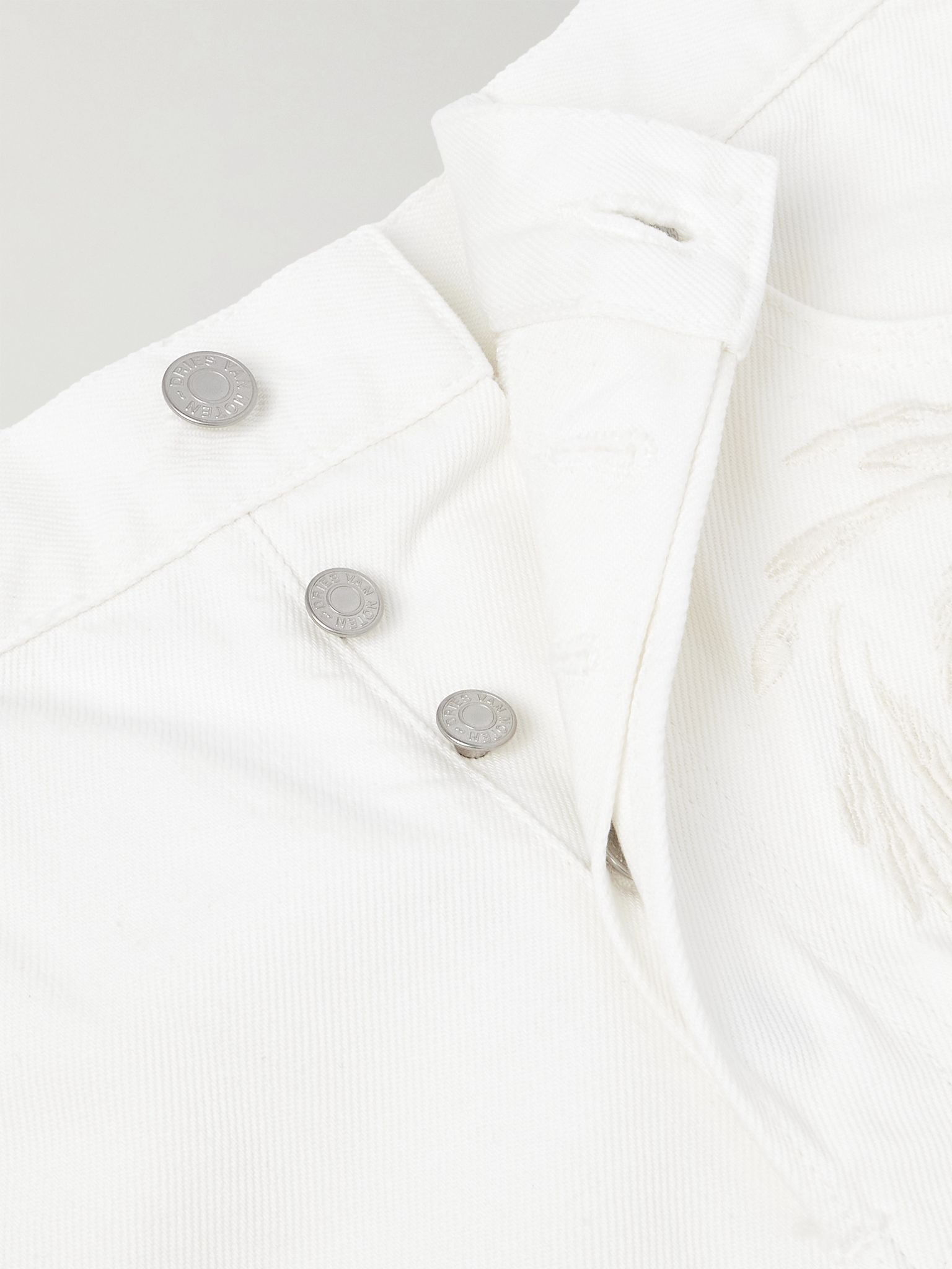 Straight-Leg Embroidered Denim Bermuda Shorts White - 6
