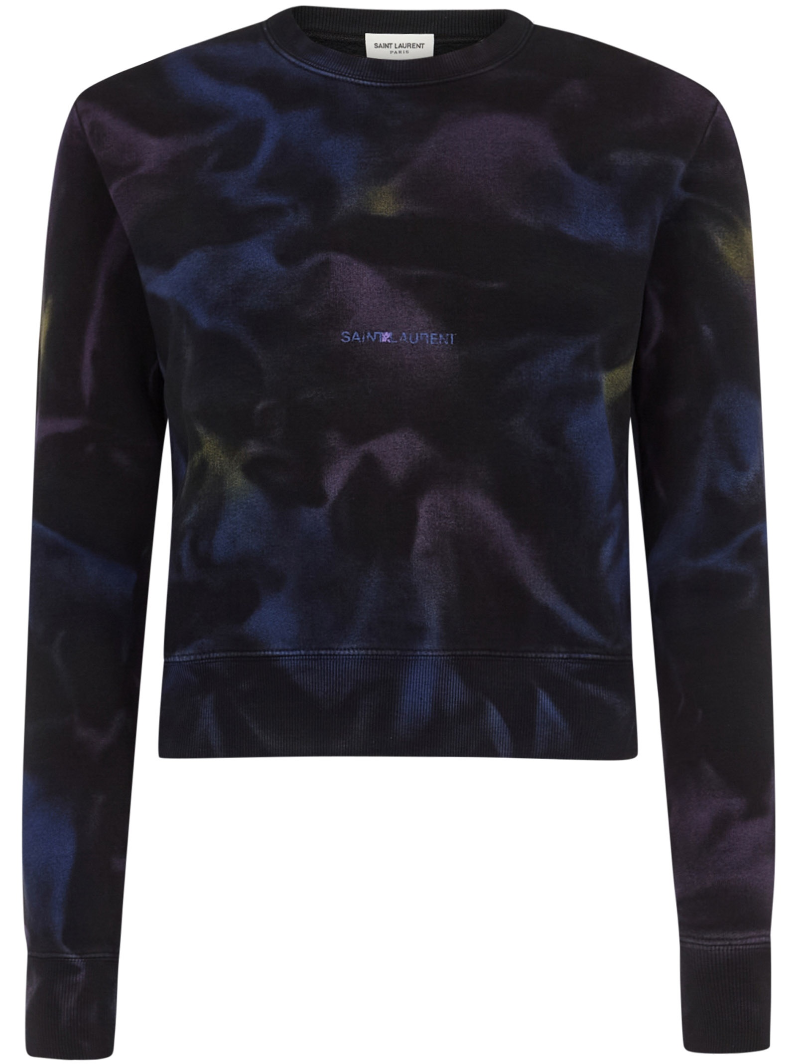 Black cotton short sweatshirt with all-over tie-dye pattern and front logo. - 1