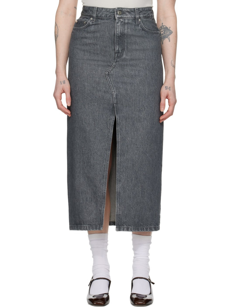 Gray Long Slit Denim Maxi Skirt 1