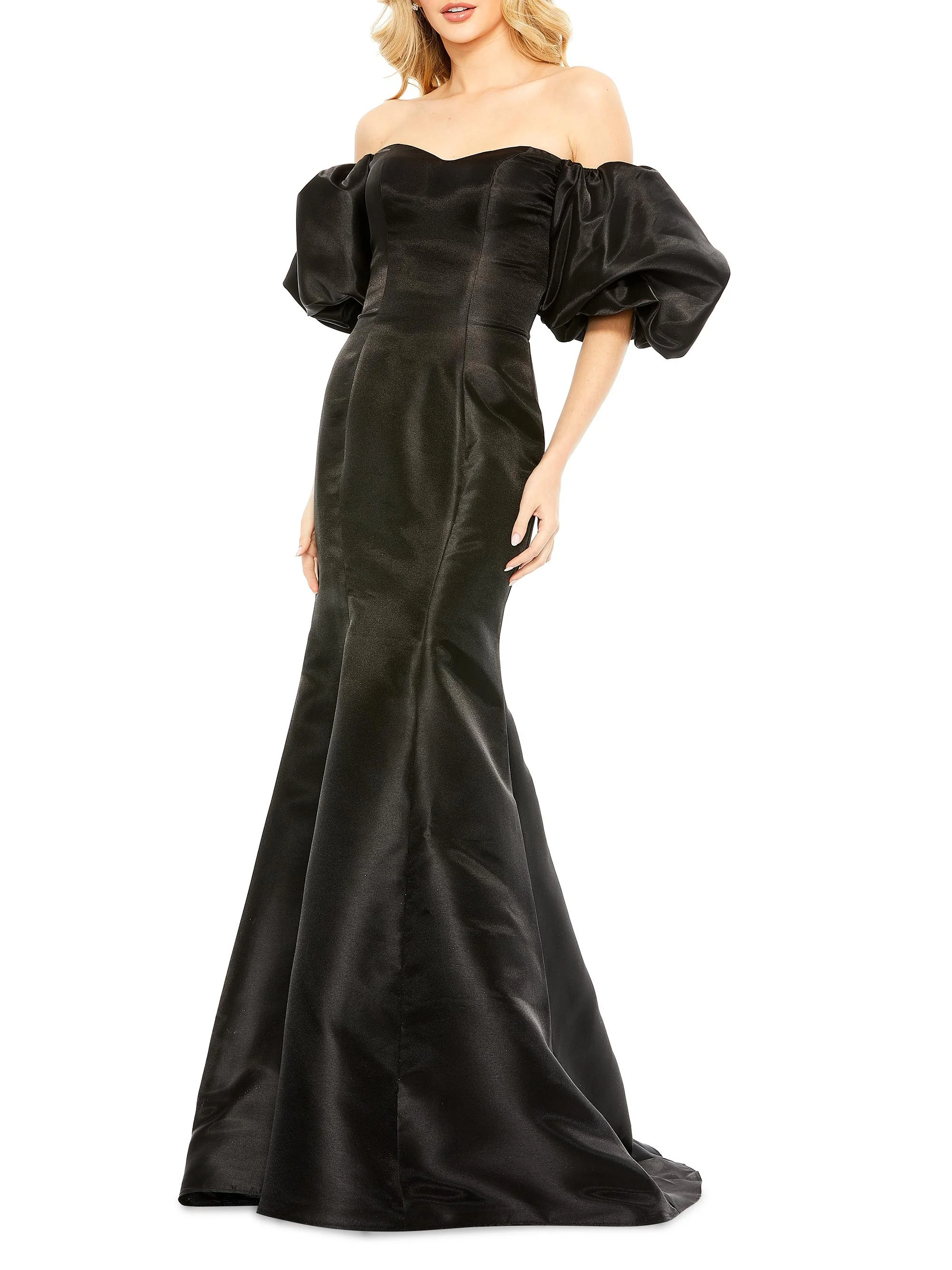 Women's Sweetheart Off-The-Shoulder Puff-Sleeve Gown - Black - 1