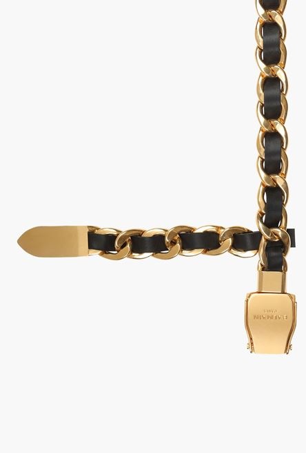 Black and gold metal and leather B-Pilot chain belt - 4