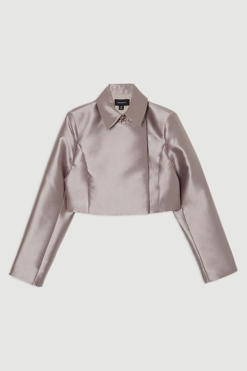 Collared Twill Cropped Woven Jacket 4