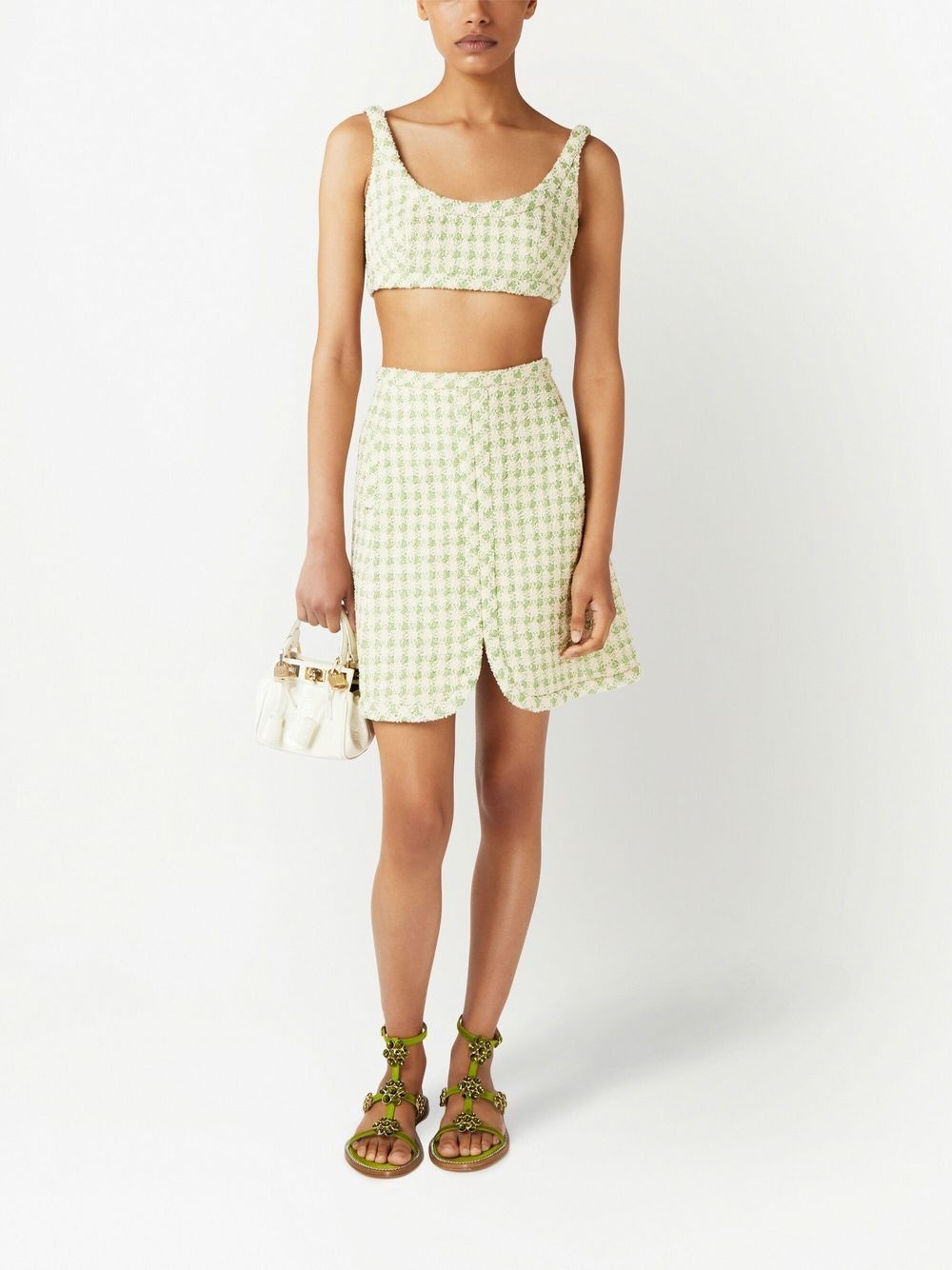 check-pattern tweed crop top - 2