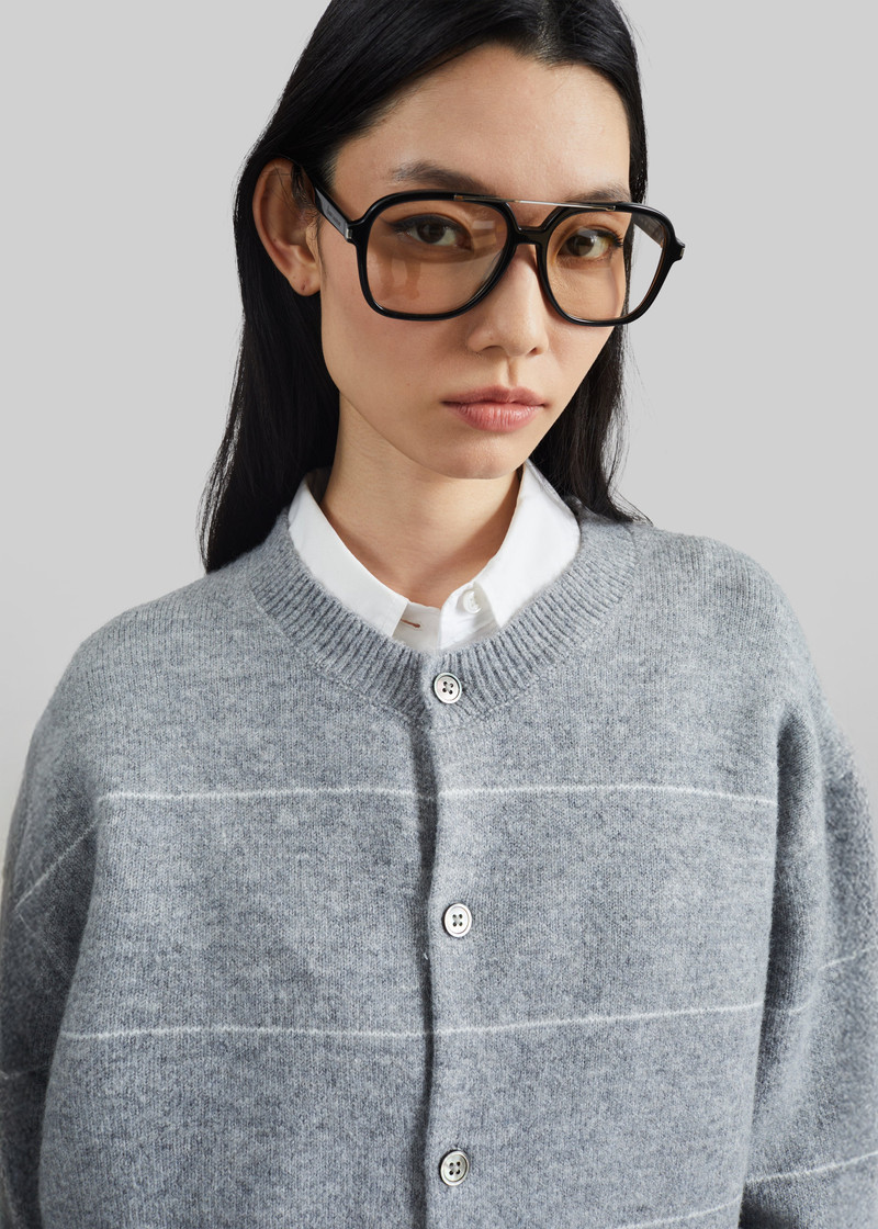 Stenvad Crewneck Cardigan - Grey/White Stripe 4